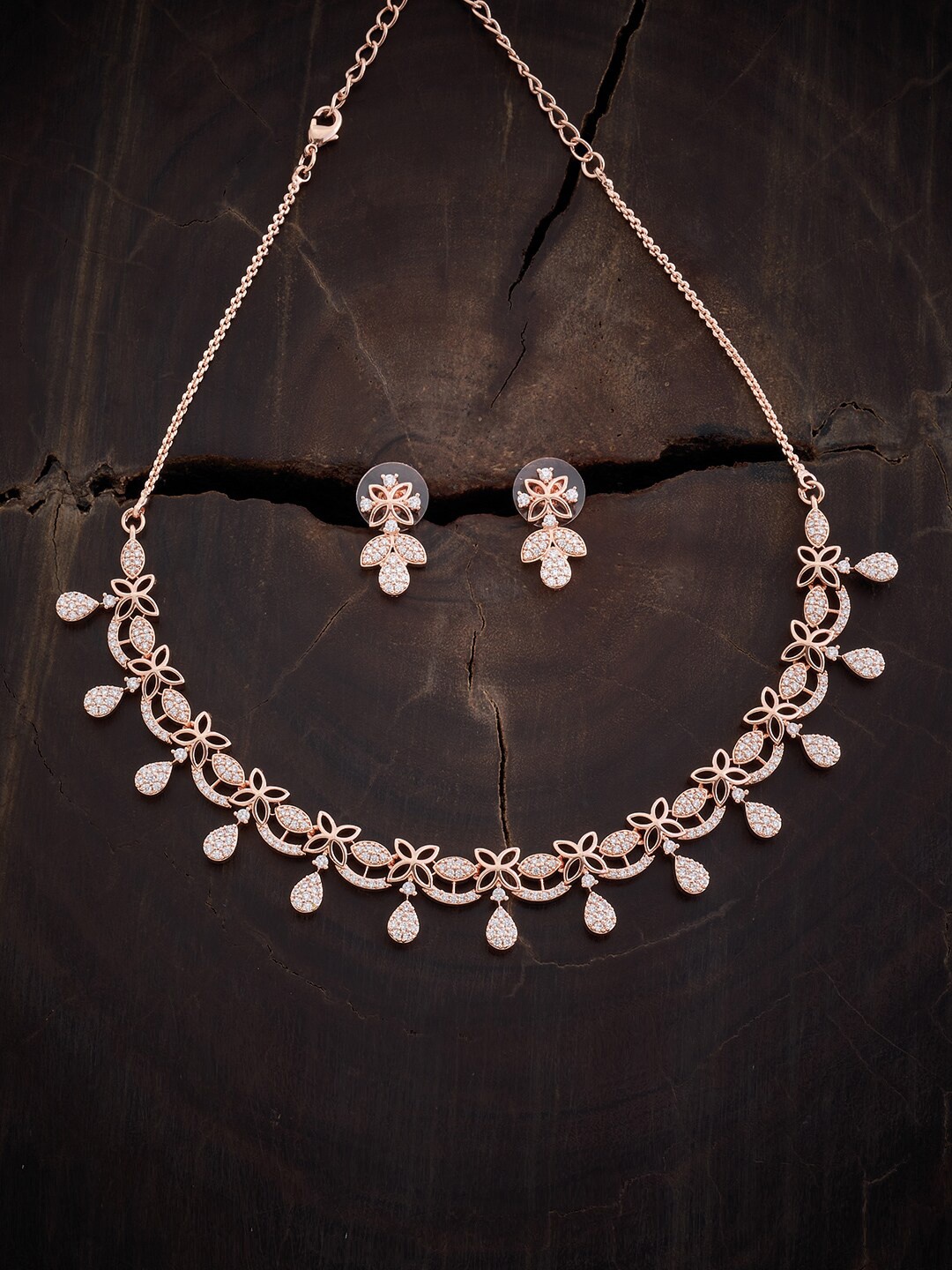 

Kushal's Fashion Jewellery Rose Gold-Plated CZ-Studded Jewellery Set, White