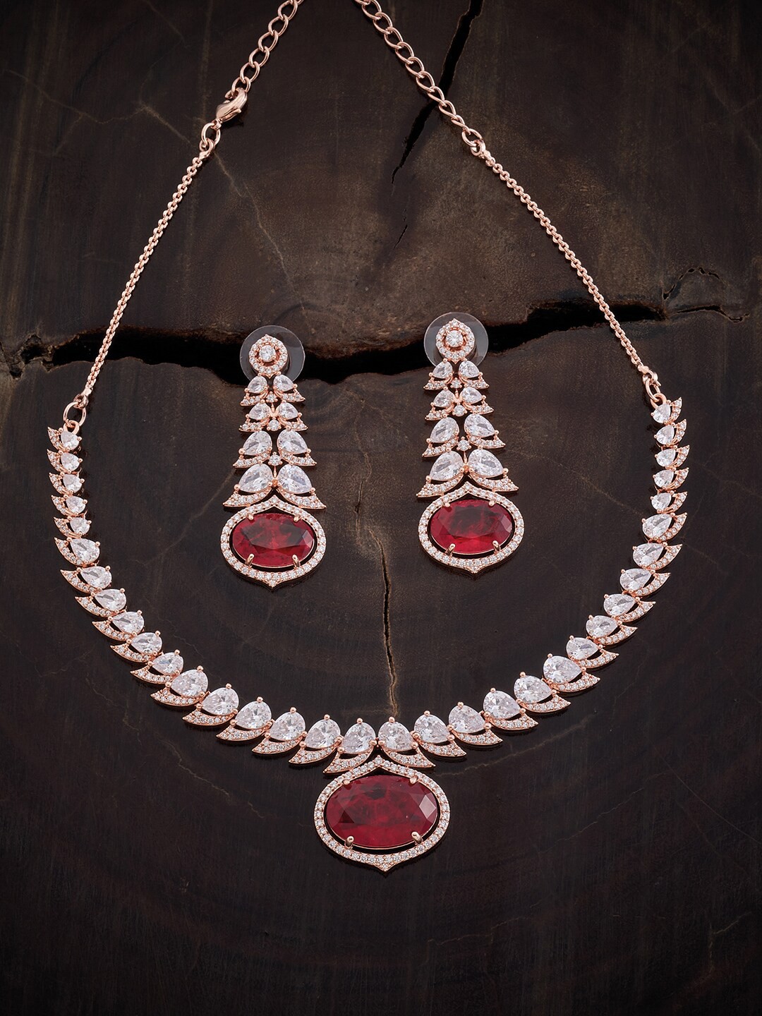 

Kushal's Fashion Jewellery Rose Gold-Plated CZ-Studded Jewellery Set