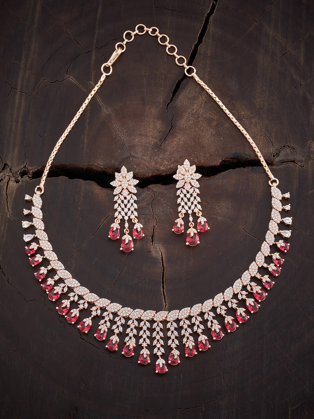 

Kushal's Fashion Jewellery Rose Gold-Plated CZ-Studded Jewellery Set