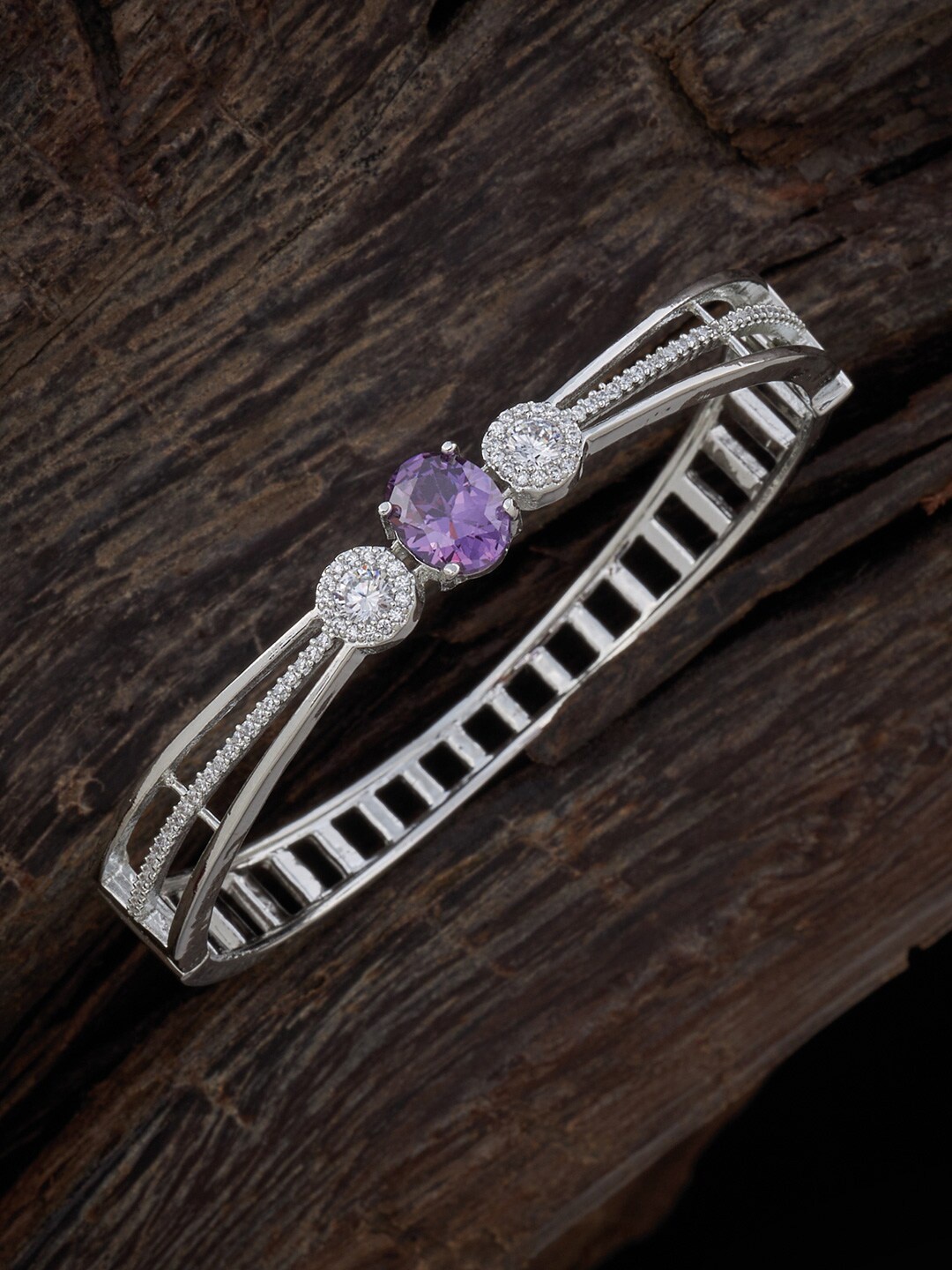 

Kushal's Fashion Jewellery Women Silver-Plated Cubic Zirconia Kada Bracelet