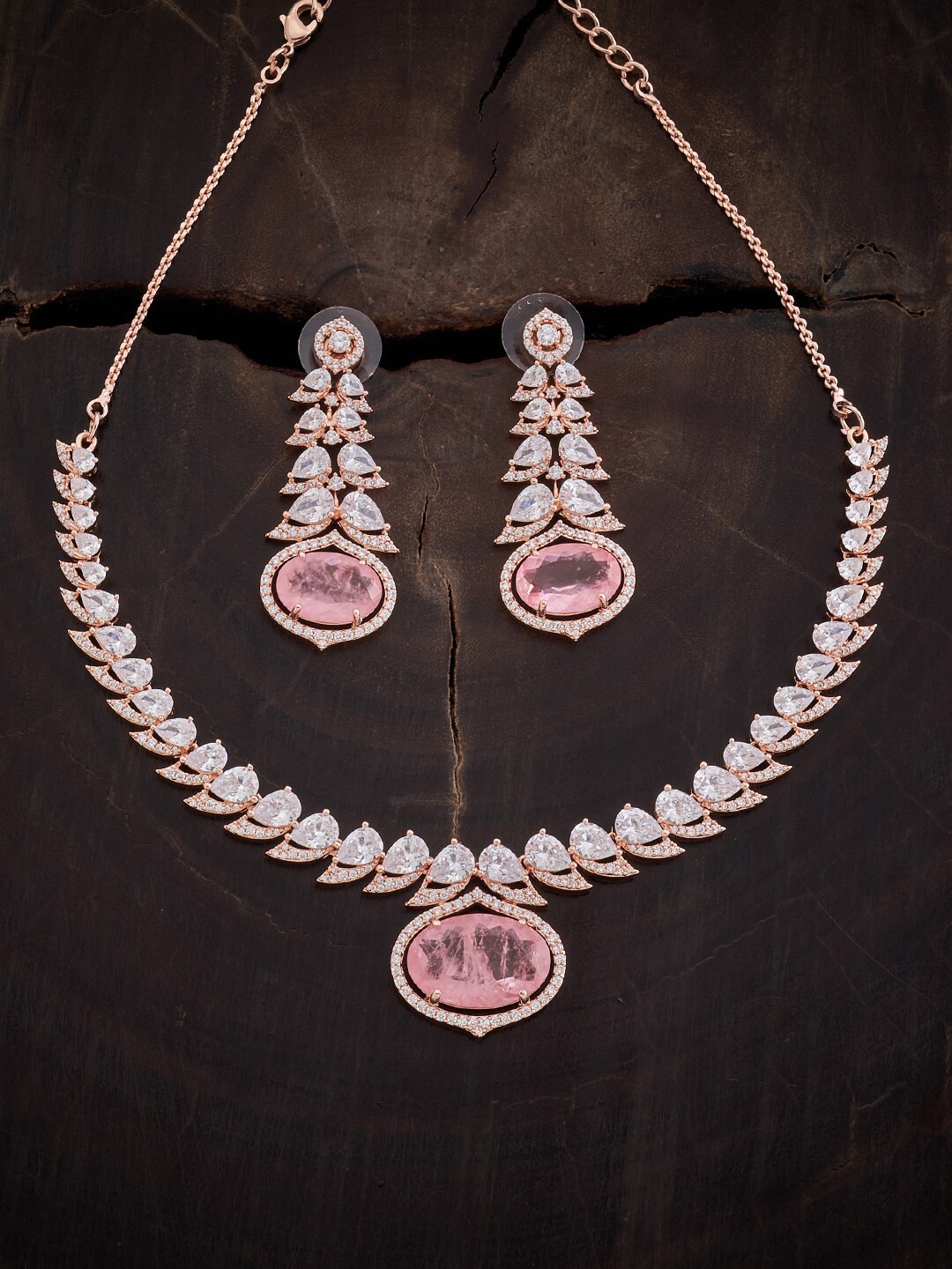 

Kushal's Fashion Jewellery Rose Gold-Plated CZ-Studded Jewellery Set
