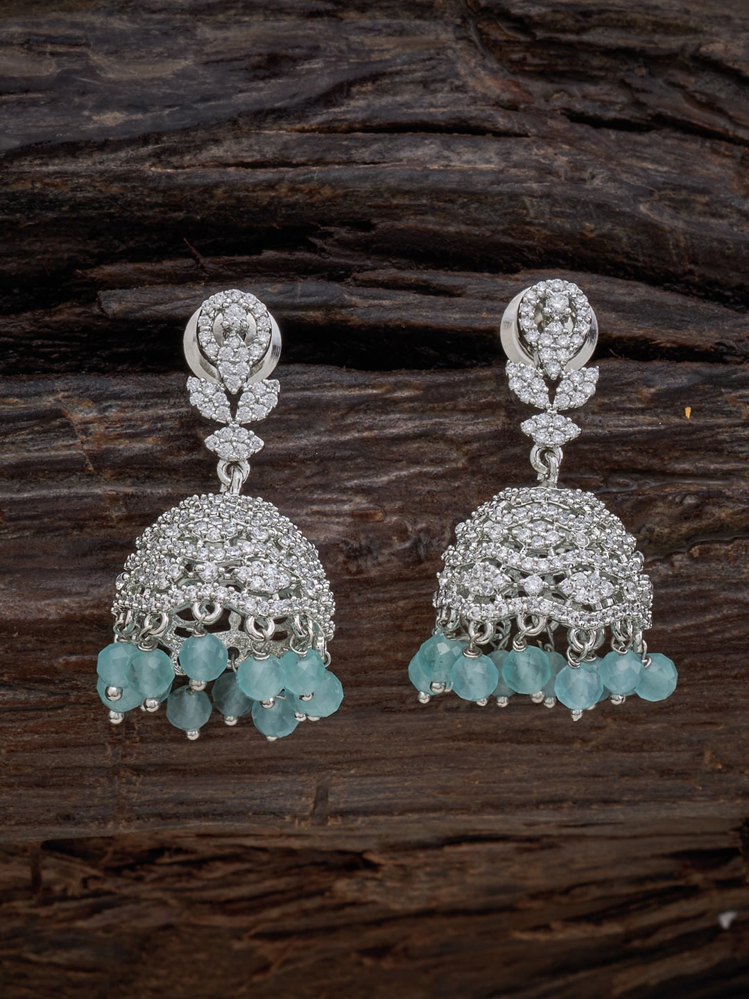 

Kushal's Fashion Jewellery Rhodium-Plated Dome Shaped Jhumkas Earrings, Silver
