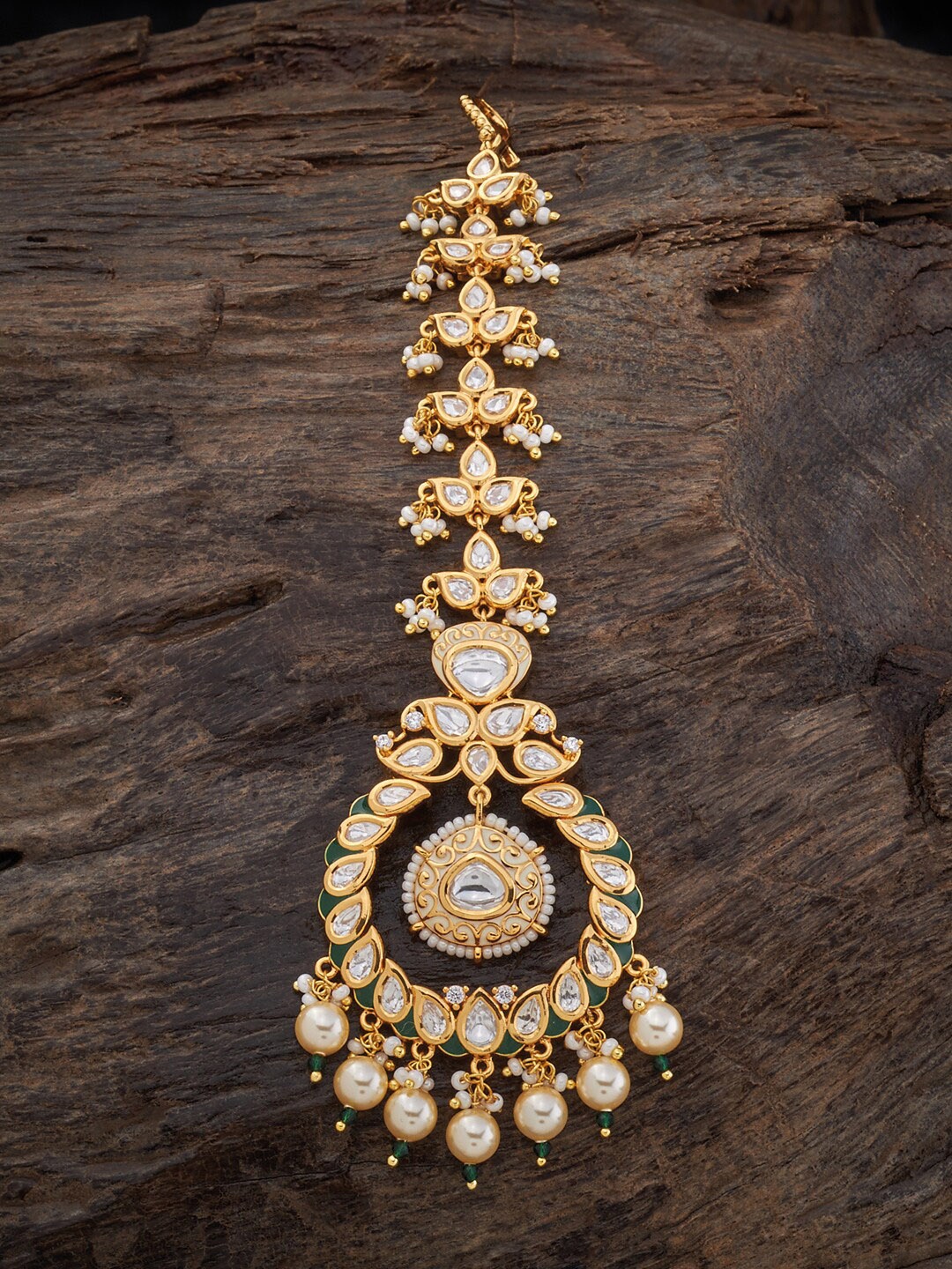 

Kushal's Fashion Jewellery Kundan Studded & Beaded Maang Tikka, Gold
