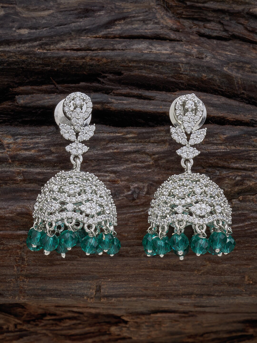 

Kushal's Fashion Jewellery Rhodium-Plated Dome Shaped Jhumkas Earrings, Silver