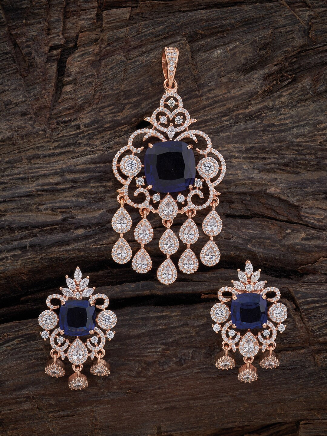 

Kushal's Fashion Jewellery Blue Rose-Gold Plated Zircon Pendant Set