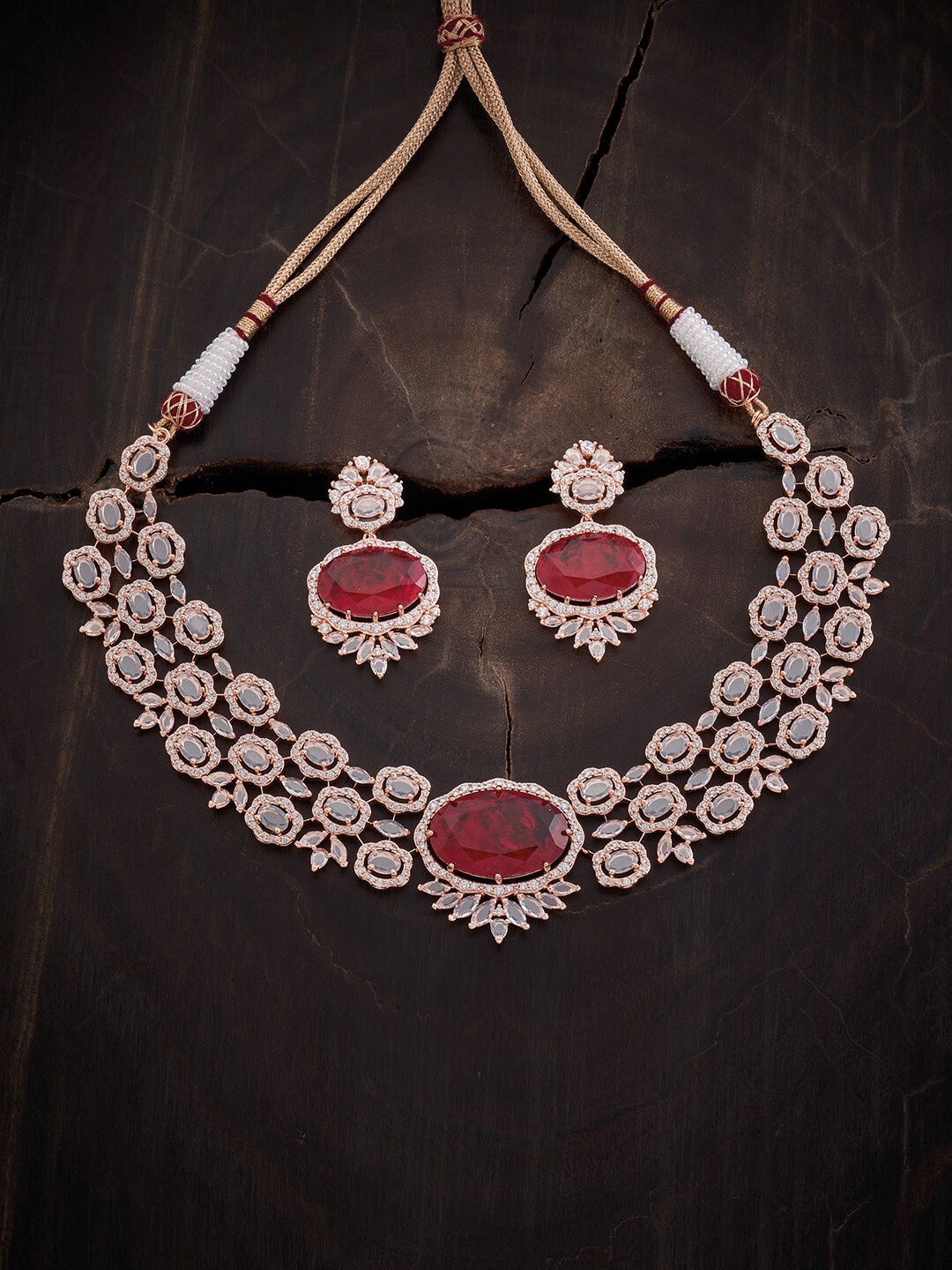 

Kushal's Fashion Jewellery Rose Gold-Plated CZ-Studded Jewellery Set