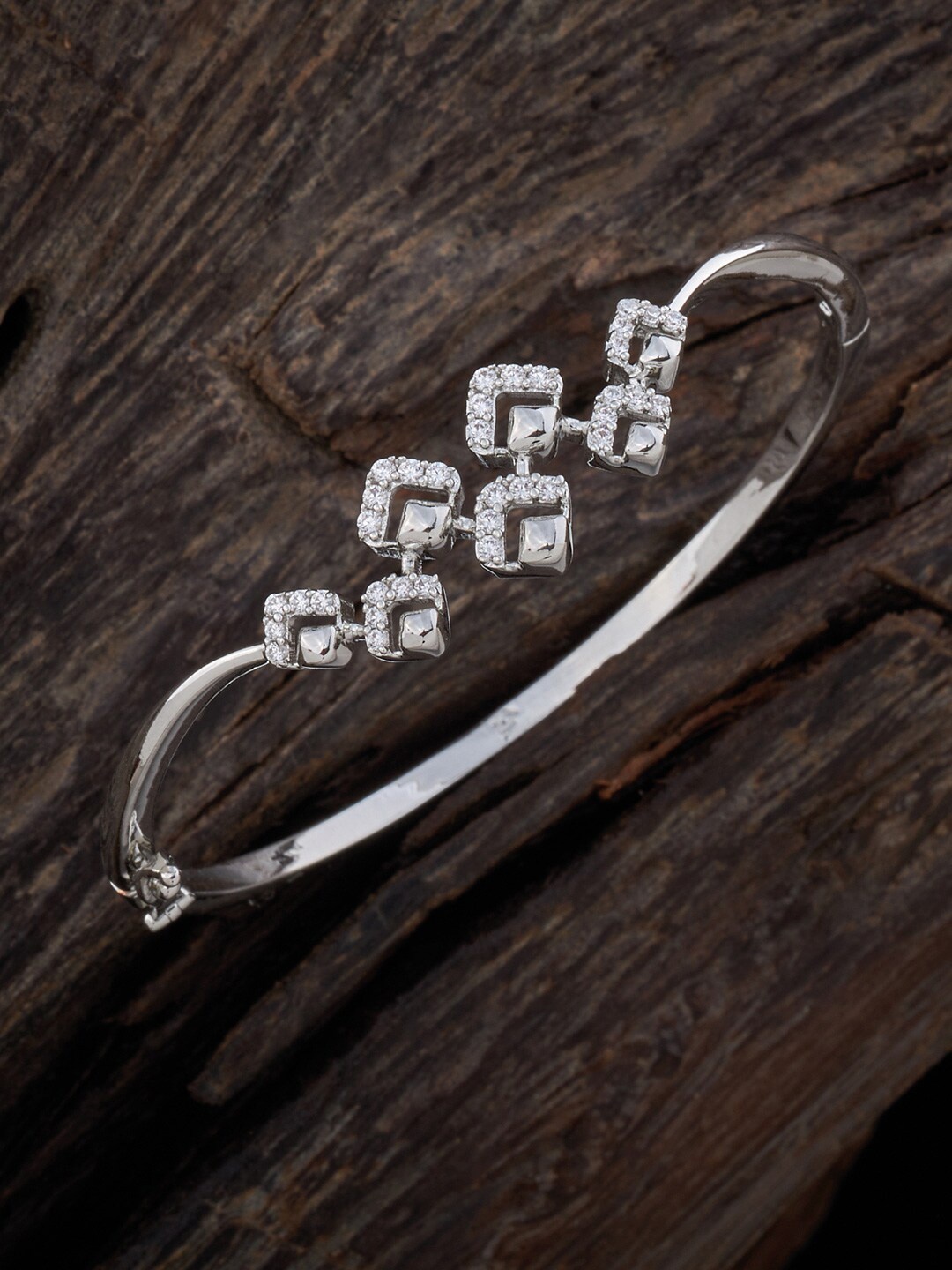 

Kushal's Fashion Jewellery Women Silver-Plated Cubic Zirconia Kada Bracelet