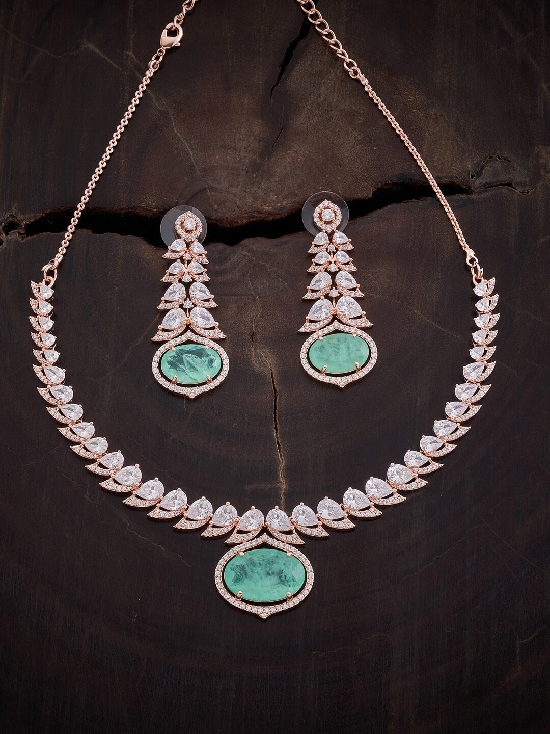 

Kushal's Fashion Jewellery Rose Gold-Plated CZ-Studded Jewellery Set