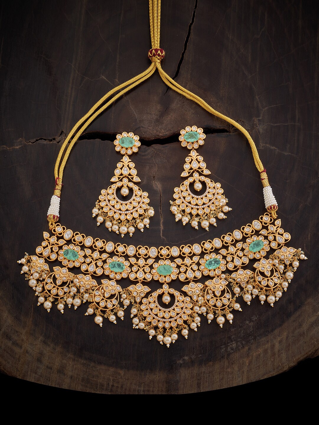 

Kushal's Fashion Jewellery Gold-Plated Kundan-Studded & Beaded Necklace & Earrings