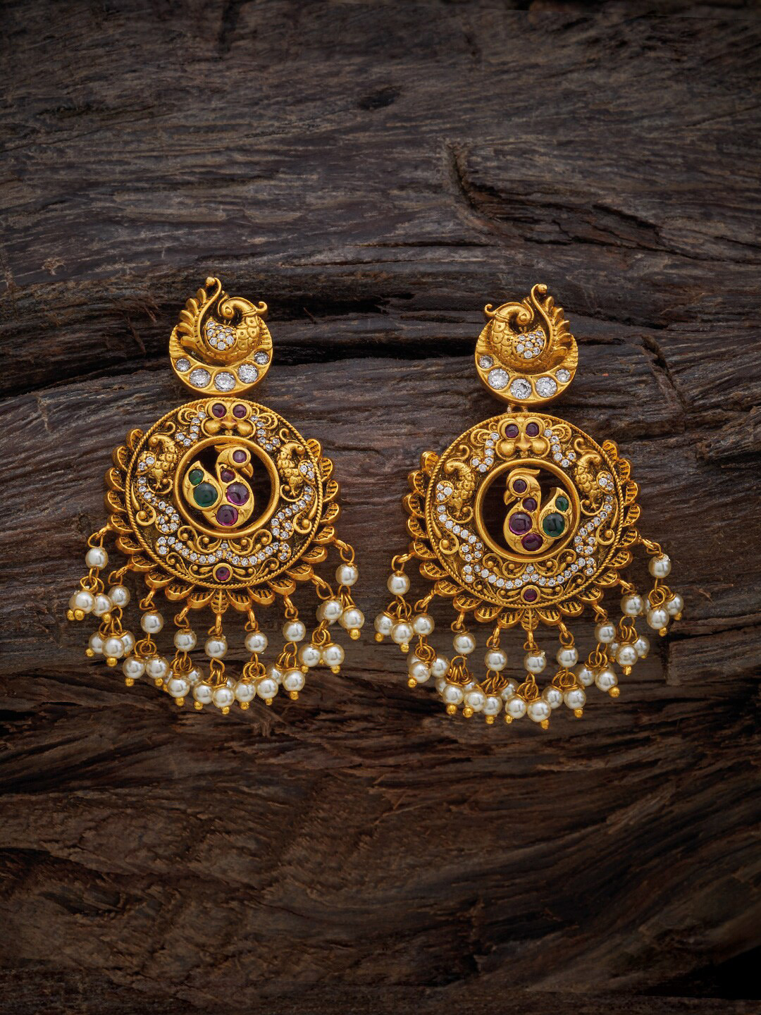 

Kushal's Fashion Jewellery Gold-Plated Peacock Shaped Drop Earrings