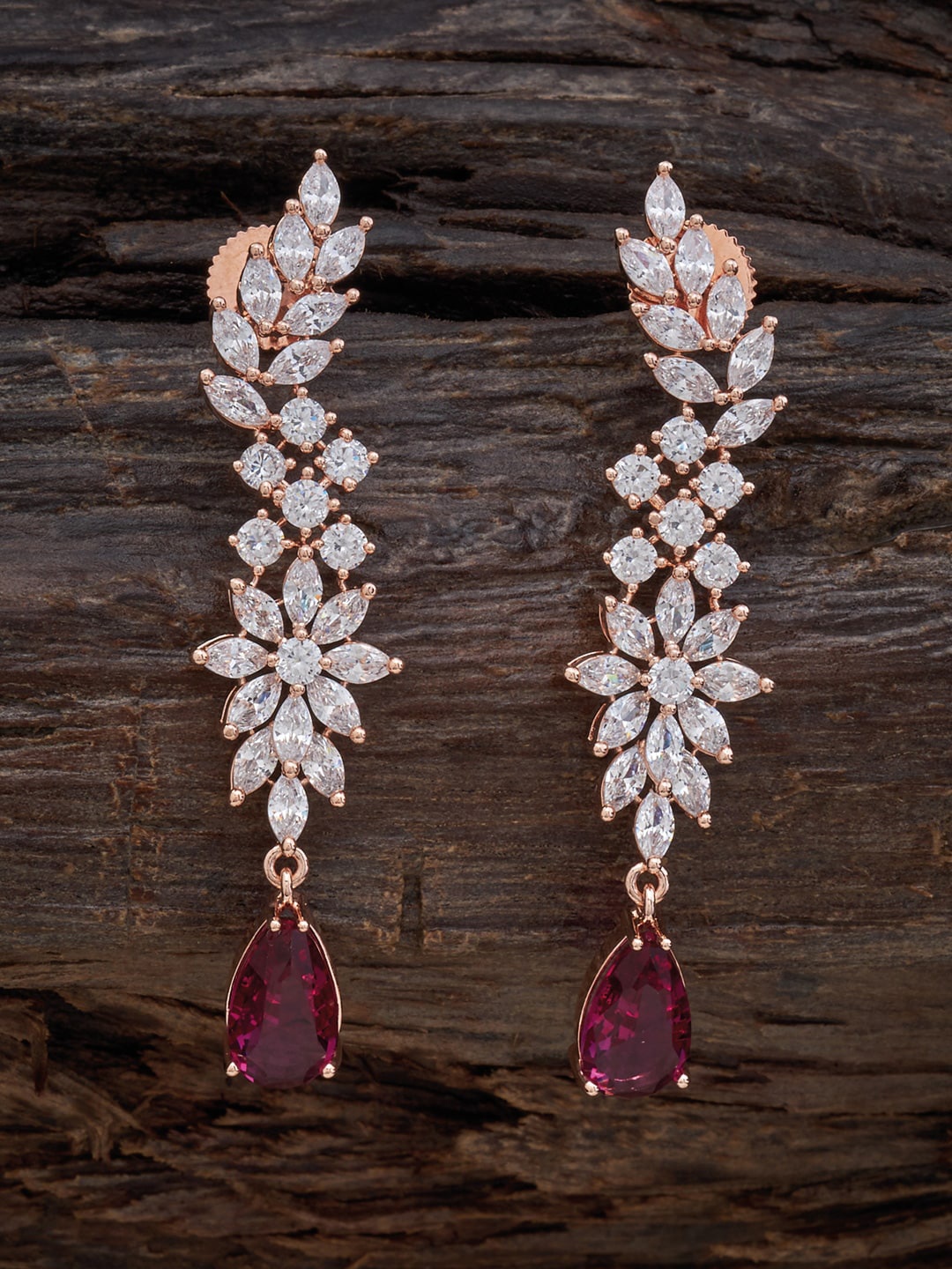 

Kushal's Fashion Jewellery Rose-Gold-Plated Leaf Shaped Drop Earrings