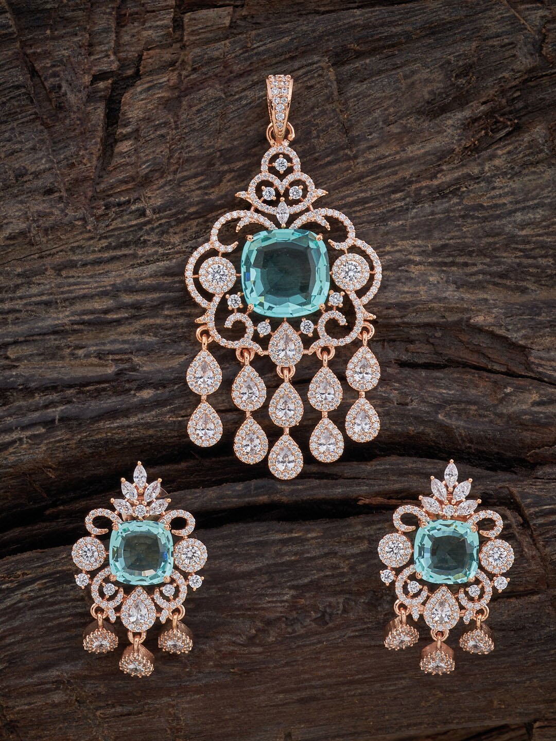 

Kushal's Fashion Jewellery Rose-Gold Plated Cubic Zirconia Studded Jewellery Set