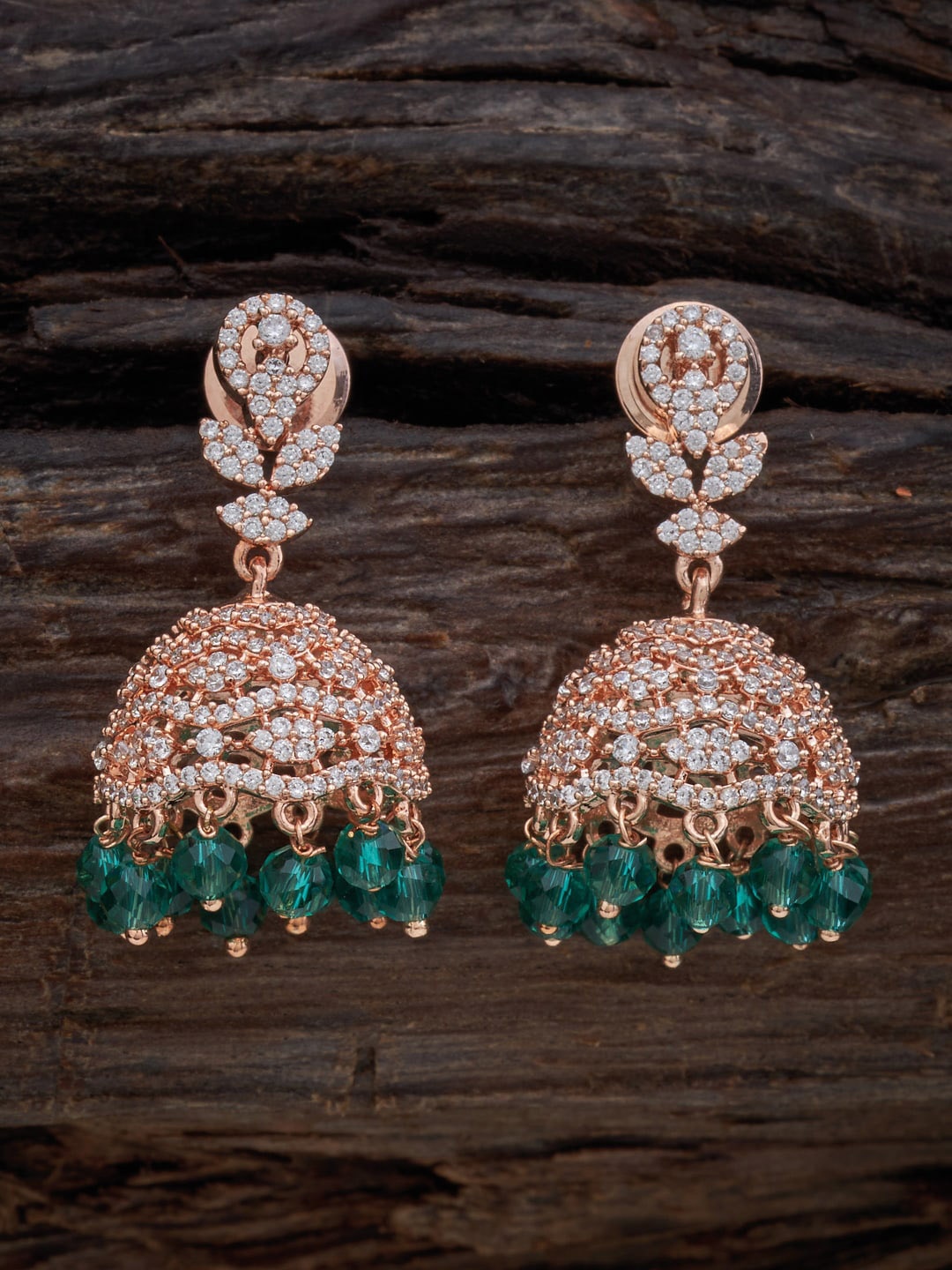 

Kushal's Fashion Jewellery Rose Gold-Plated Cubic Zirconia-Studded Dome Shaped Jhumkas