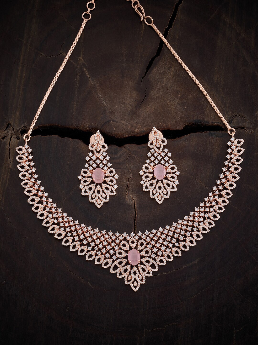 

Kushal's Fashion Jewellery Rose Gold-Plated CZ-Studded Jewellery Set