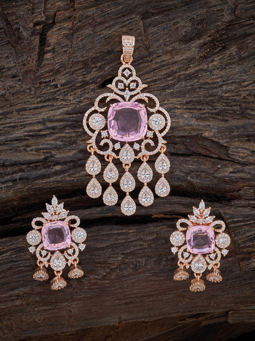

Kushal's Fashion Jewellery Rose-Gold Plated Zircon Pendant Set