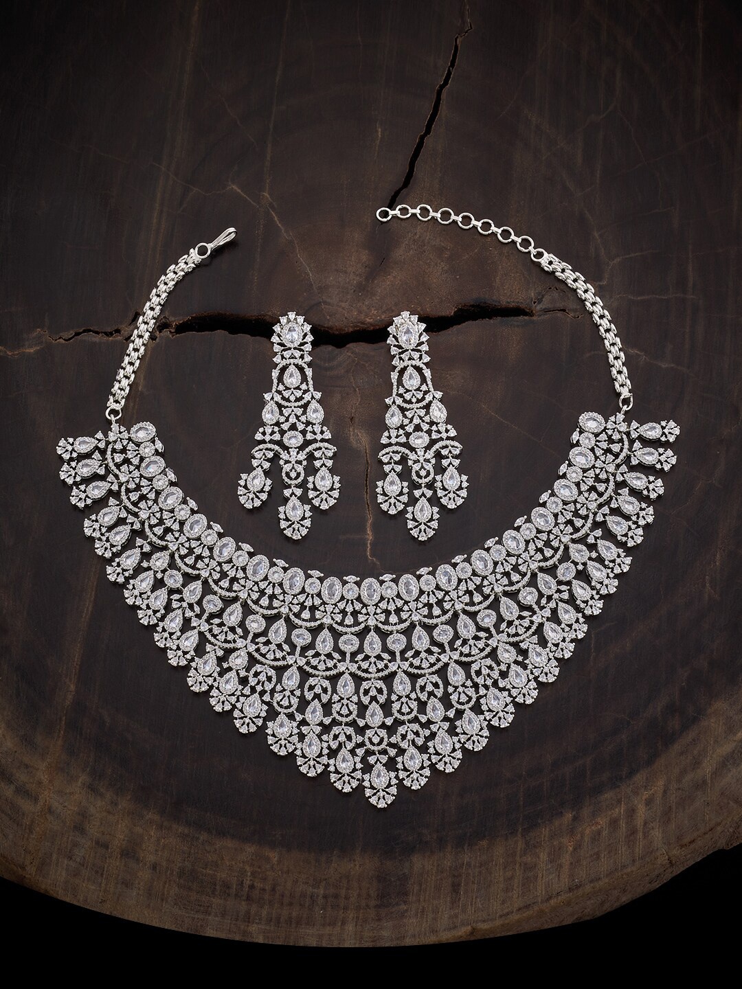 

Kushal's Fashion Jewellery Rhodium-Plated CZ-Studded Jewellery Set, Silver