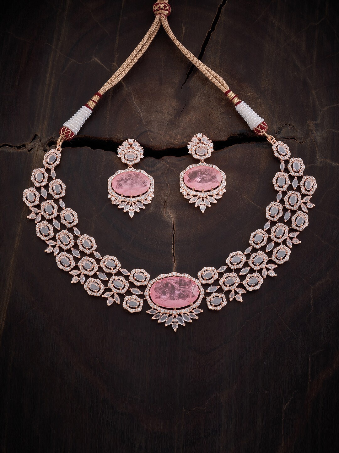 

Kushal's Fashion Jewellery Pink Rose-Gold Plated Zircon Necklace Set