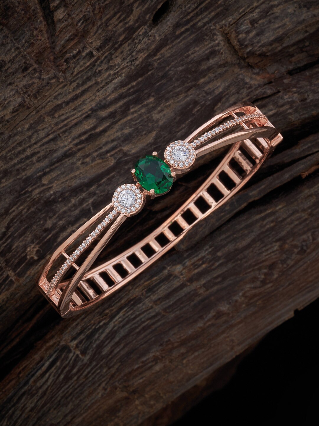 

Kushal's Fashion Jewellery Rose Gold-Plated Cubic Zirconia Kada Bracelet
