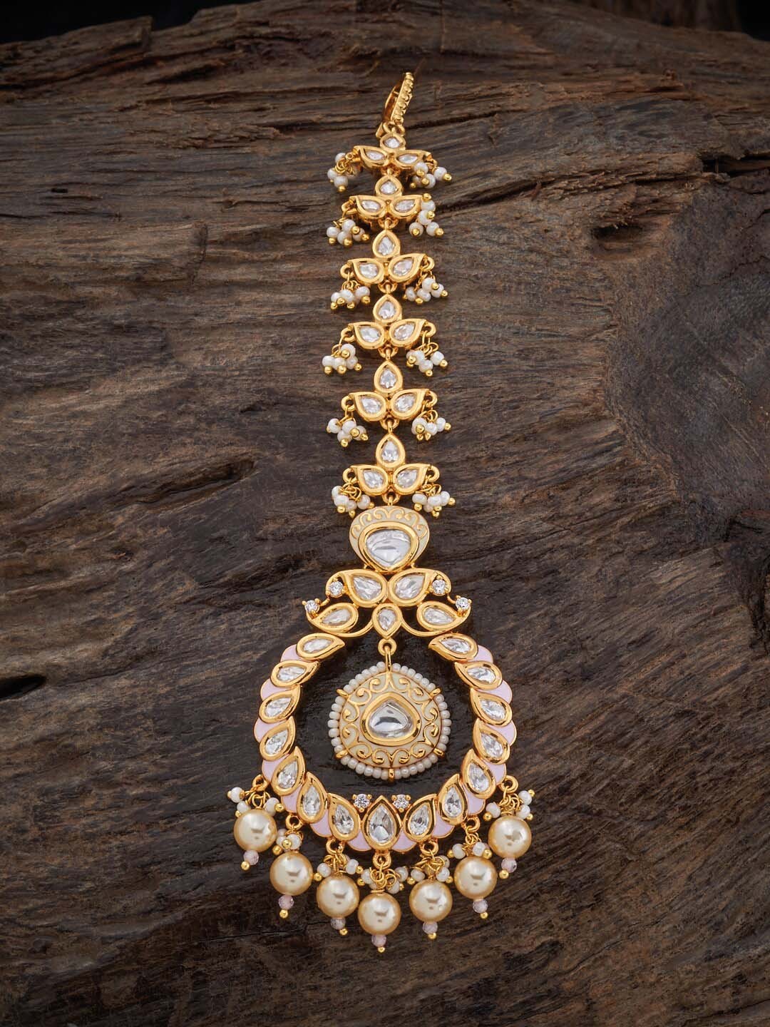 

Kushal's Fashion Jewellery Kundan Studded & Beaded Maang Tikka, Gold