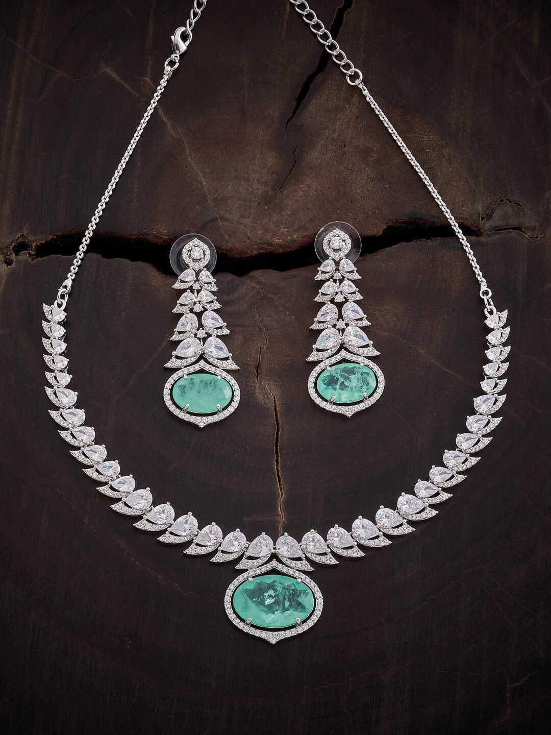 

Kushal's Fashion Jewellery Rhodium-Plated CZ-Studded Jewellery Set, Silver