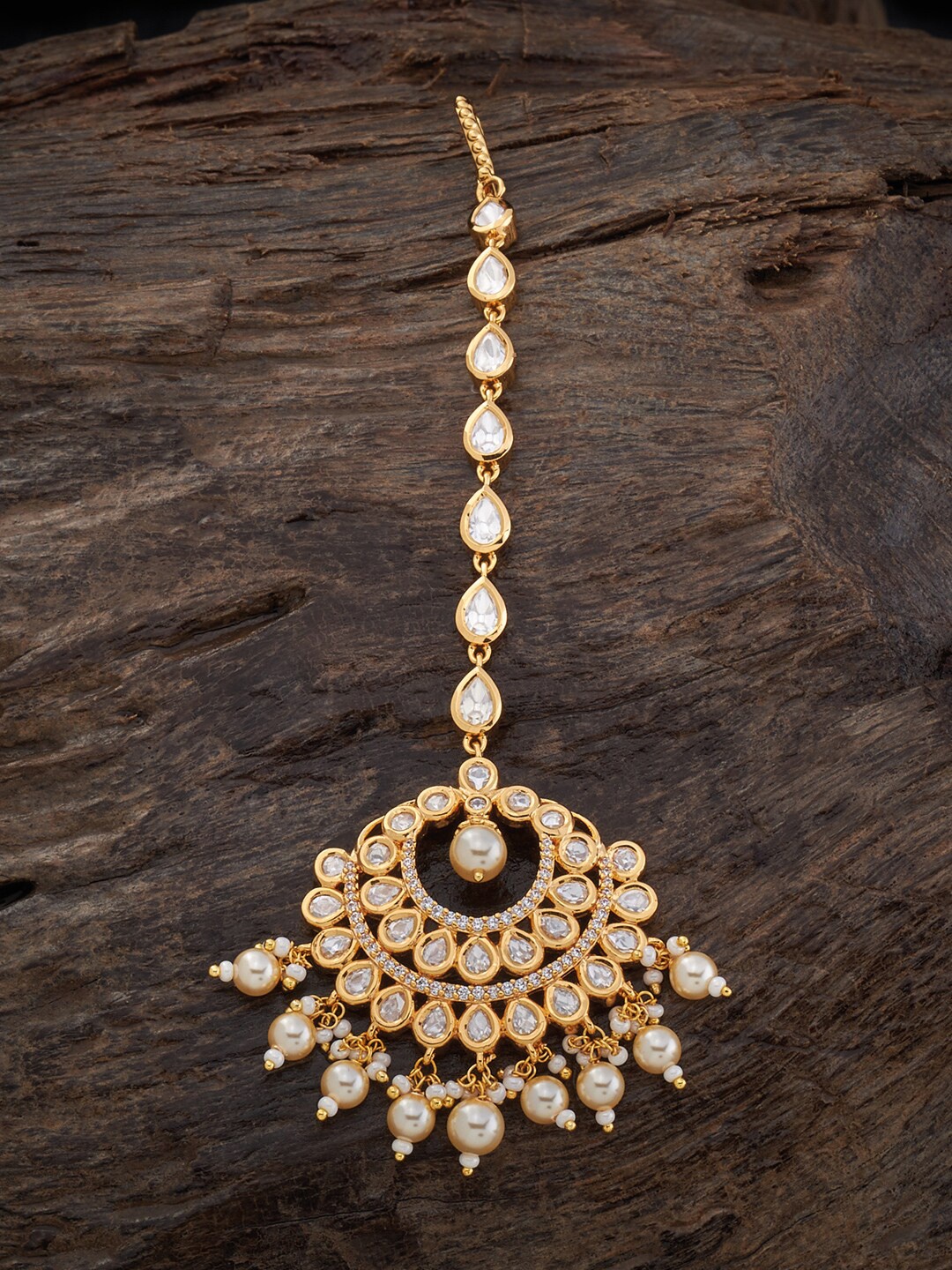 

Kushal's Fashion Jewellery Kundan Studded & Beaded Maang Tikka, Gold