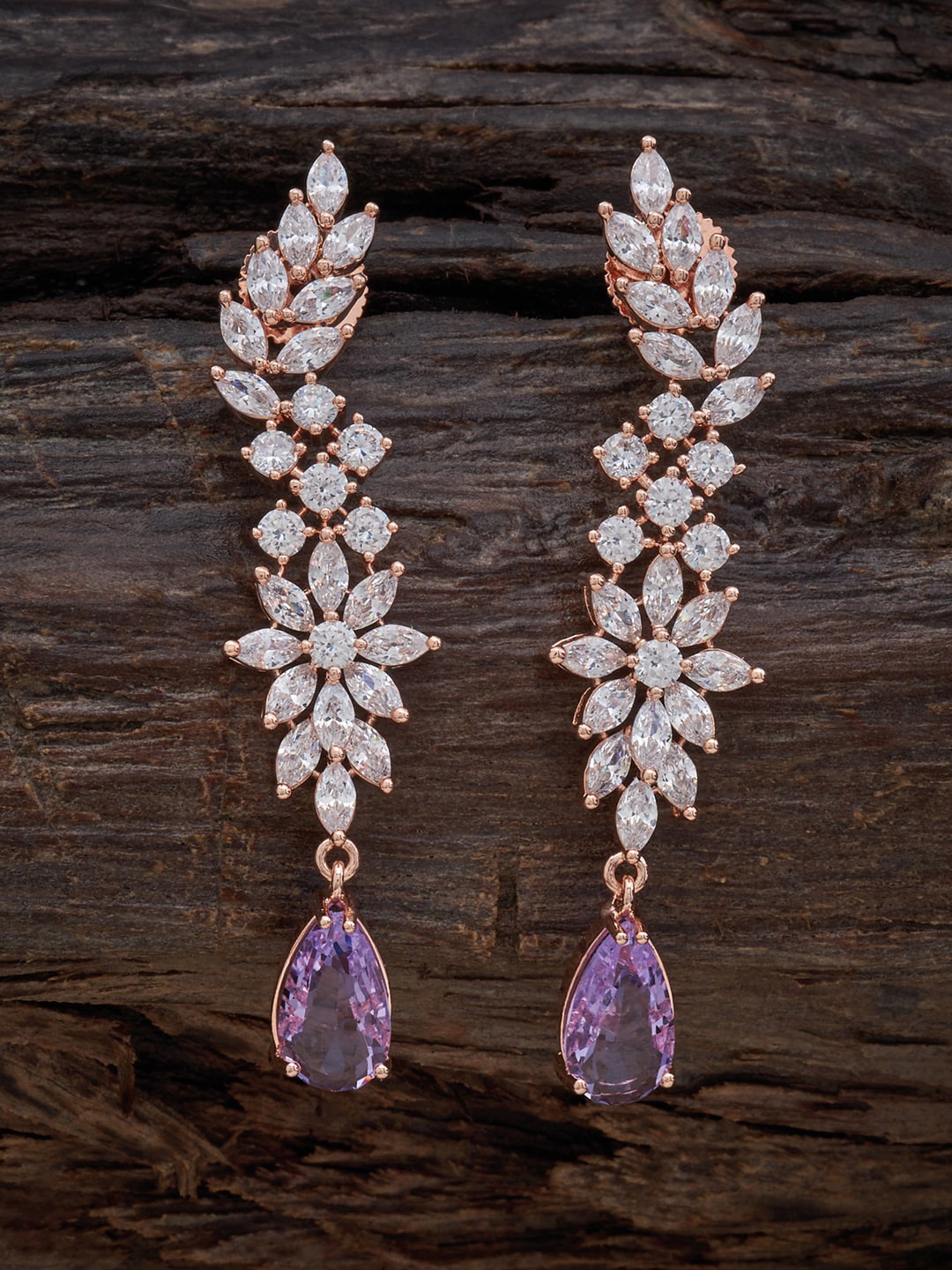 

Kushal's Fashion Jewellery Rose-Gold Plated Cubic Zirconia-Studded Drop Earrings