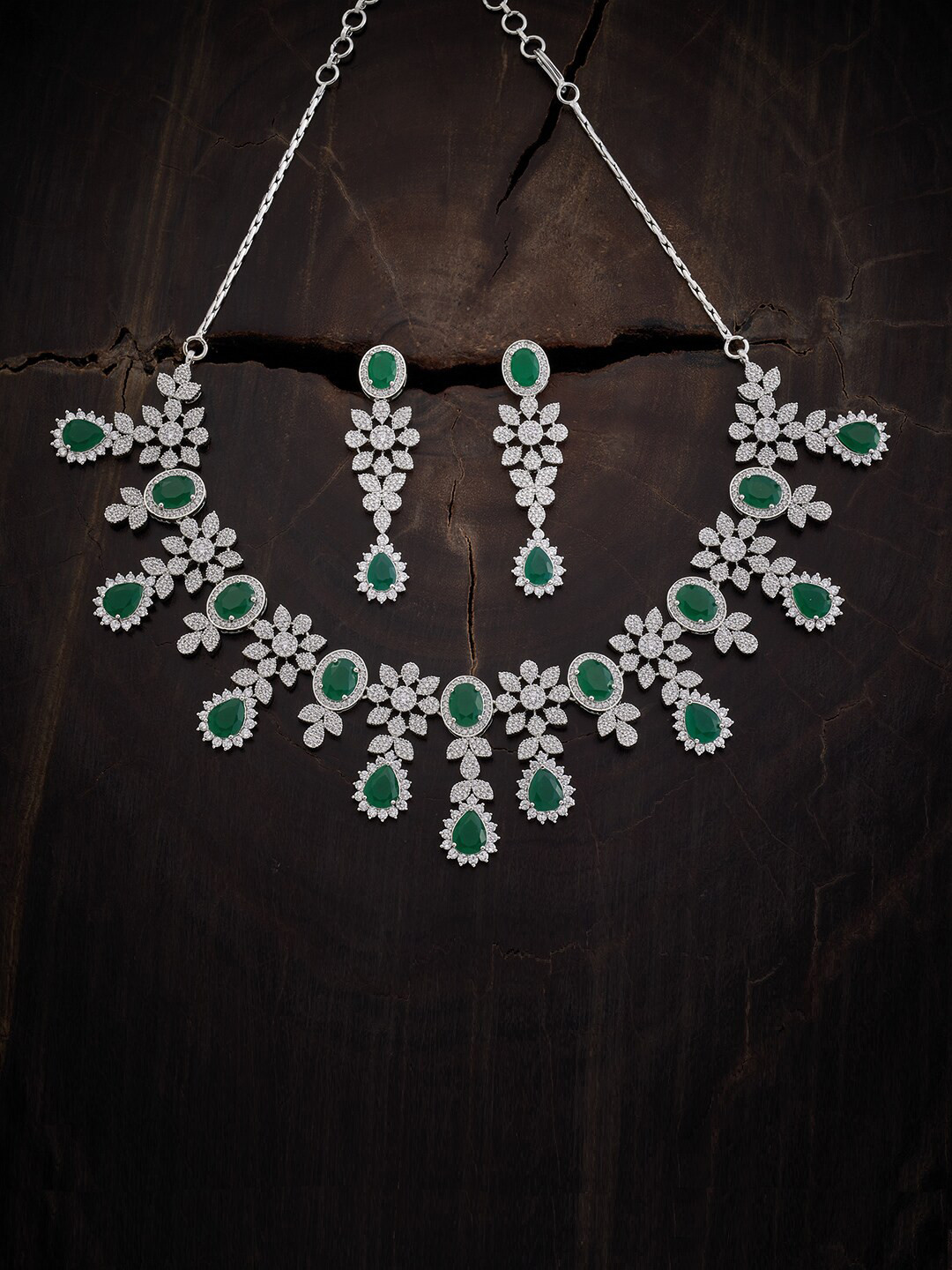 

Kushal's Fashion Jewellery Rhodium-Plated Cubic Zirconia Jewellery Set, Silver