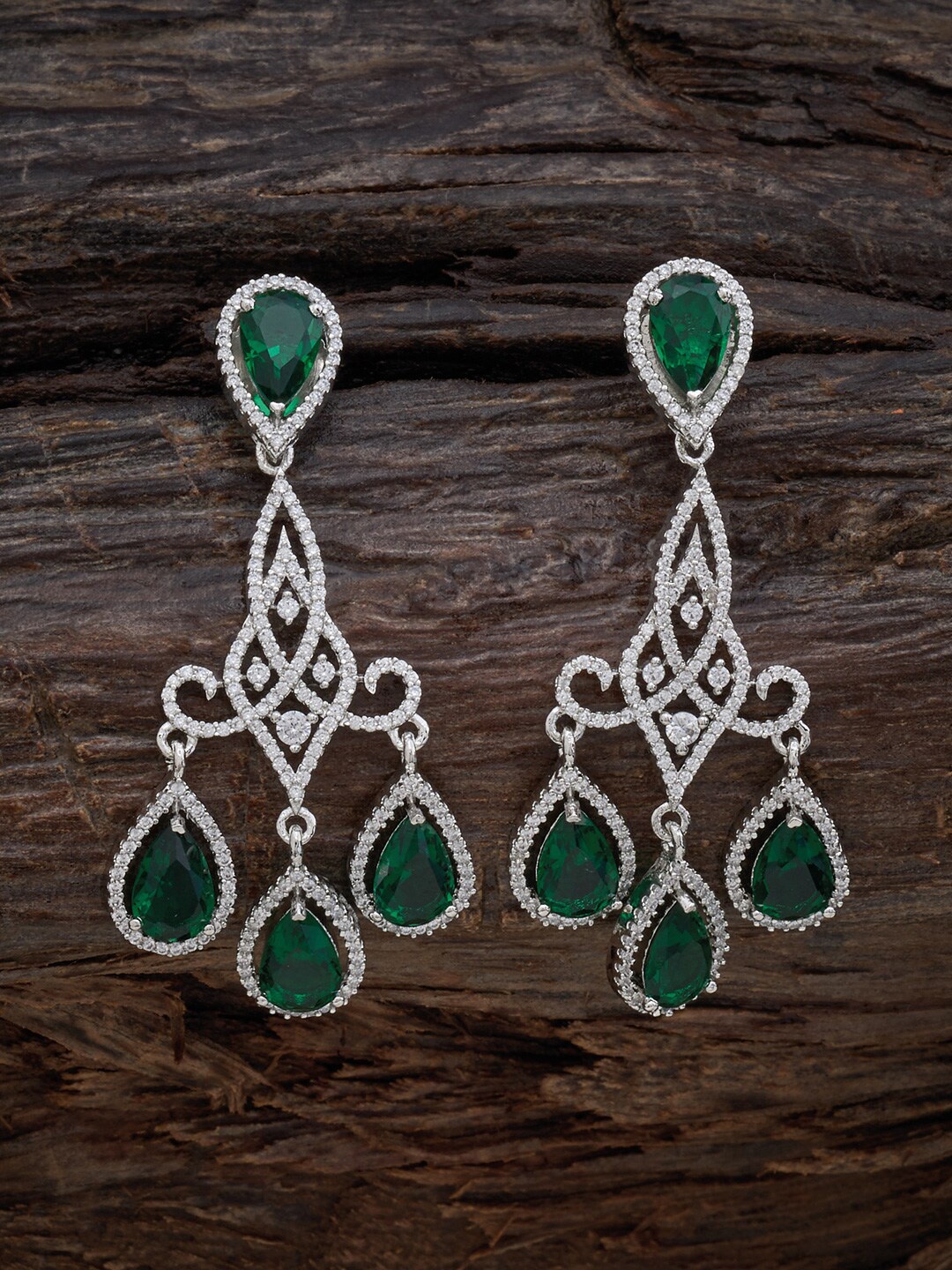 

Kushal's Fashion Jewellery Rhodium-Plated Teardrop Shaped Drop Earrings, Silver