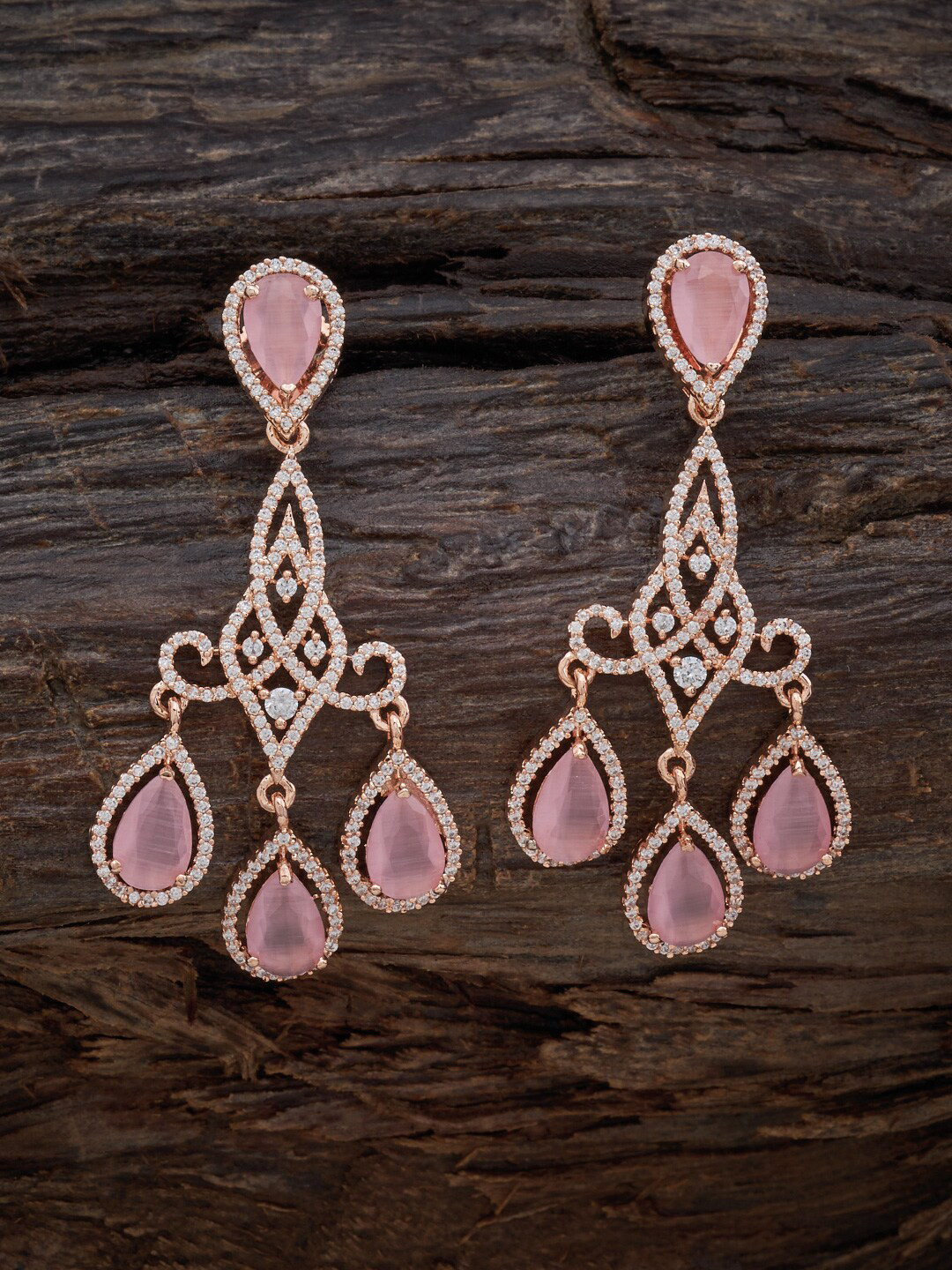 

Kushal's Fashion Jewellery Rose-Gold-Plated Teardrop Shaped Drop Earrings