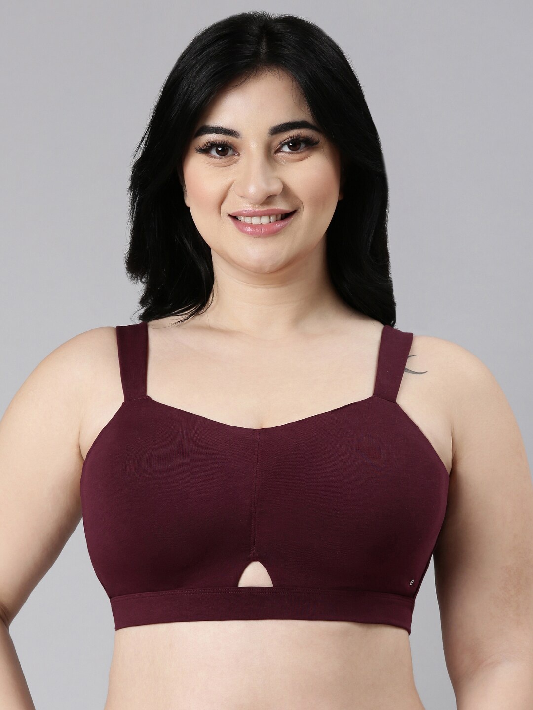 

Enamor Burgundy Cloud Soft Cotton Full Support Minimizer Bra Padded Wirefree Full Coverage