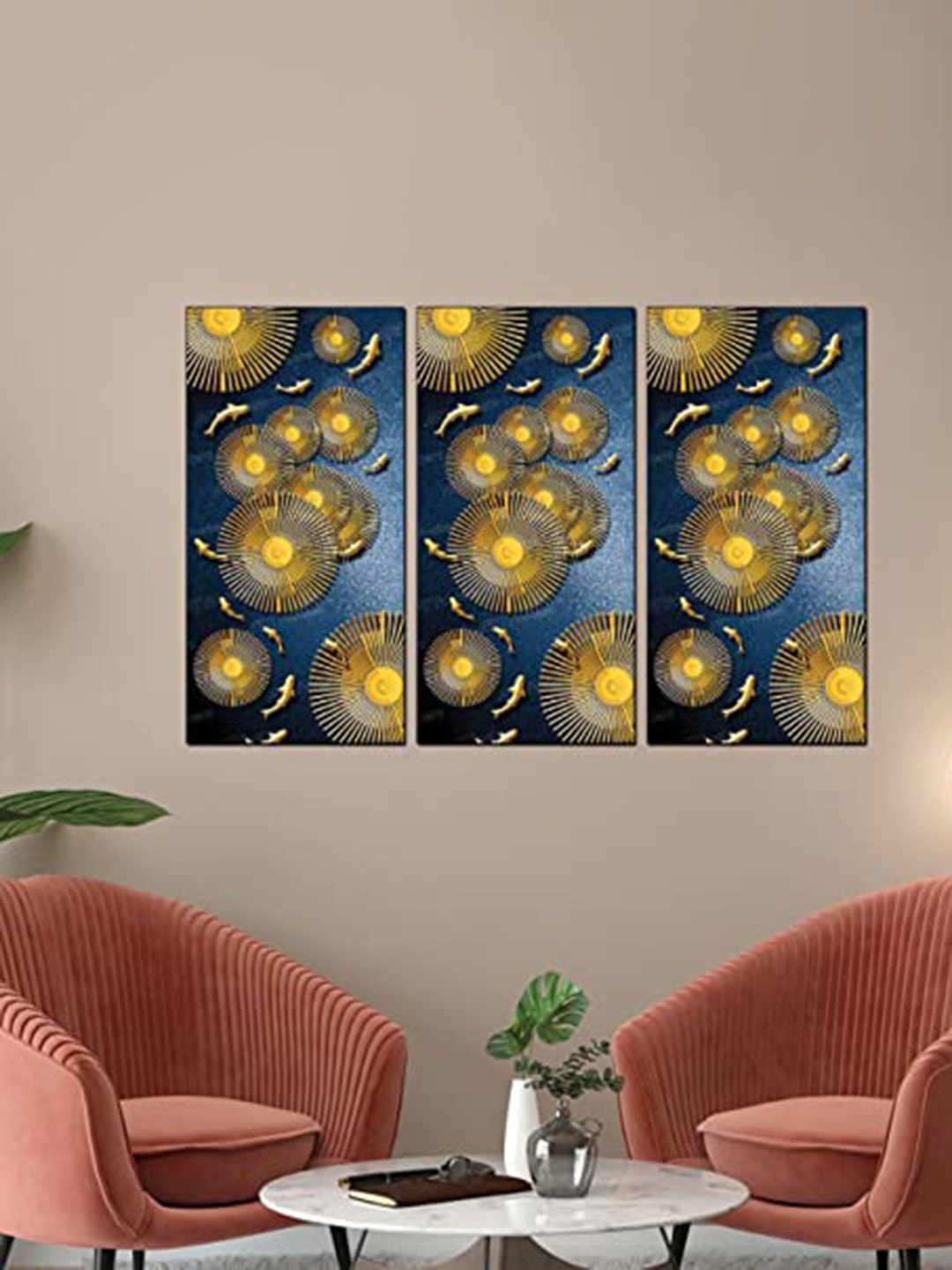 

Perpetual Blue & Yellow 3 Pieces Abstract Painting Wall Arts