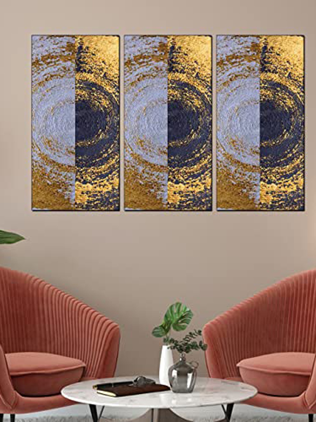 

Perpetual Purple & Gold Toned 3 Pieces Abstract Painting Wall Arts