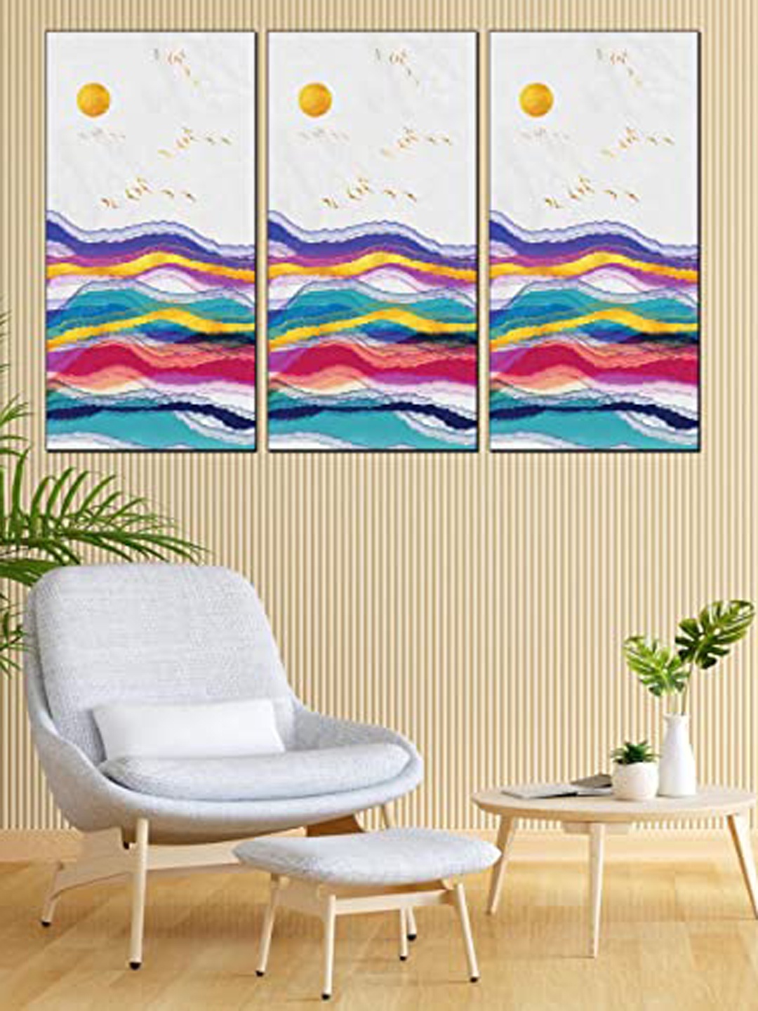 Perpetual White & Blue 3 Pieces Abstract Wall Art Paintings