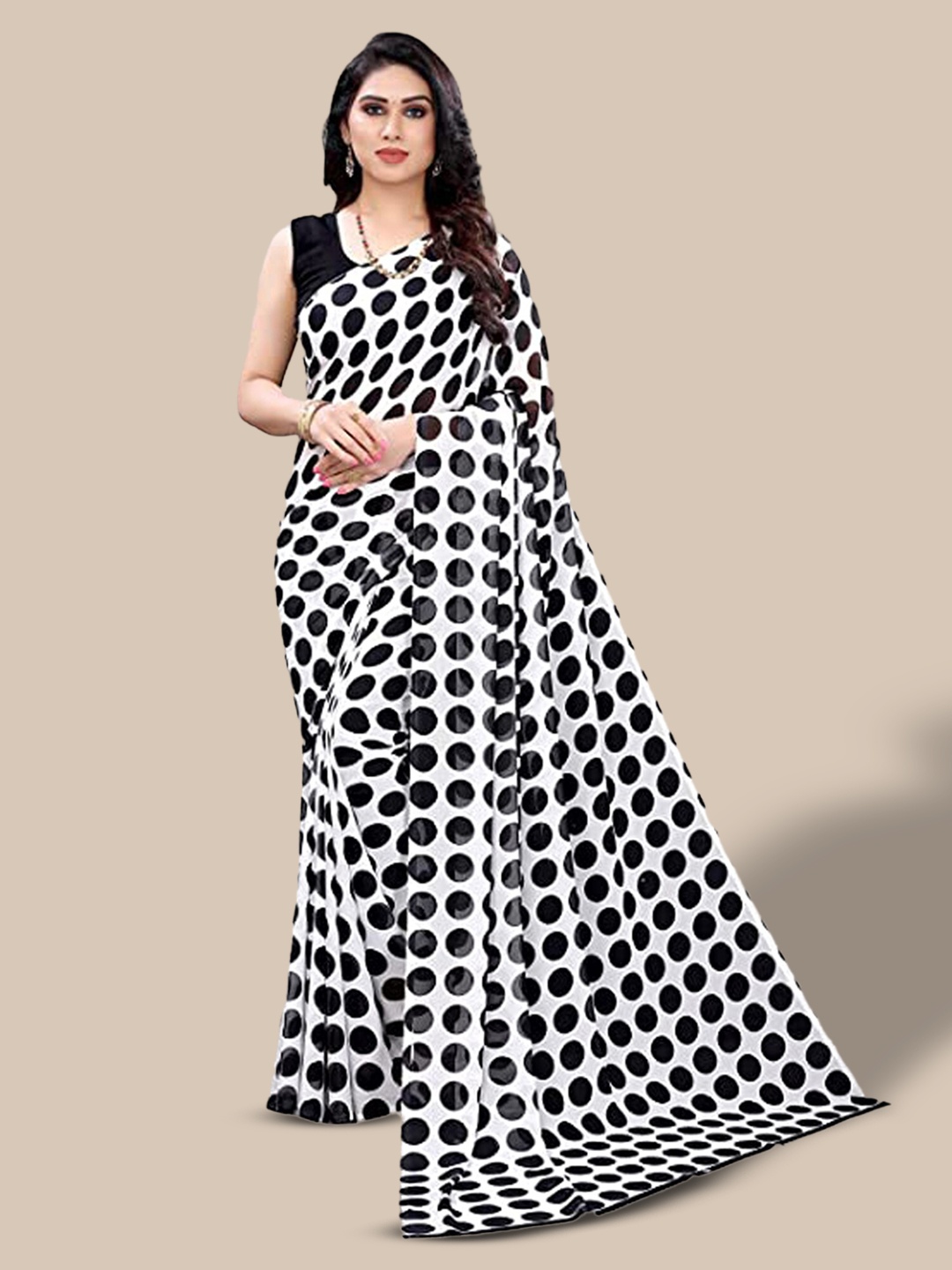 

Poshyaa Polka Dots Printed Pure Georgette Saree, Black