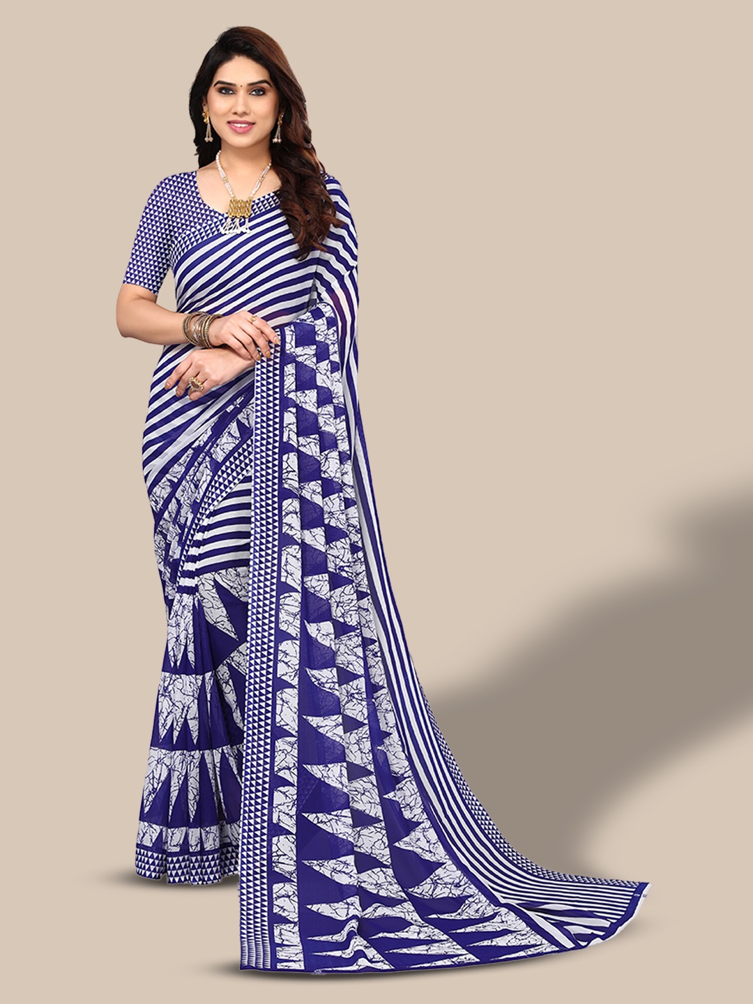 

Poshyaa Striped Pure Georgette Saree, Blue