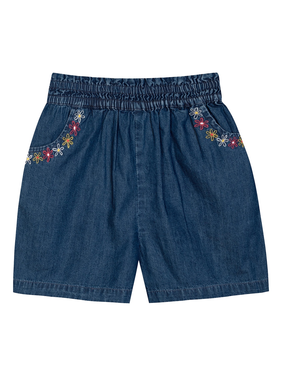

Budding Bees Girls High-Rise Embroidered Cotton Denim Shorts, Blue
