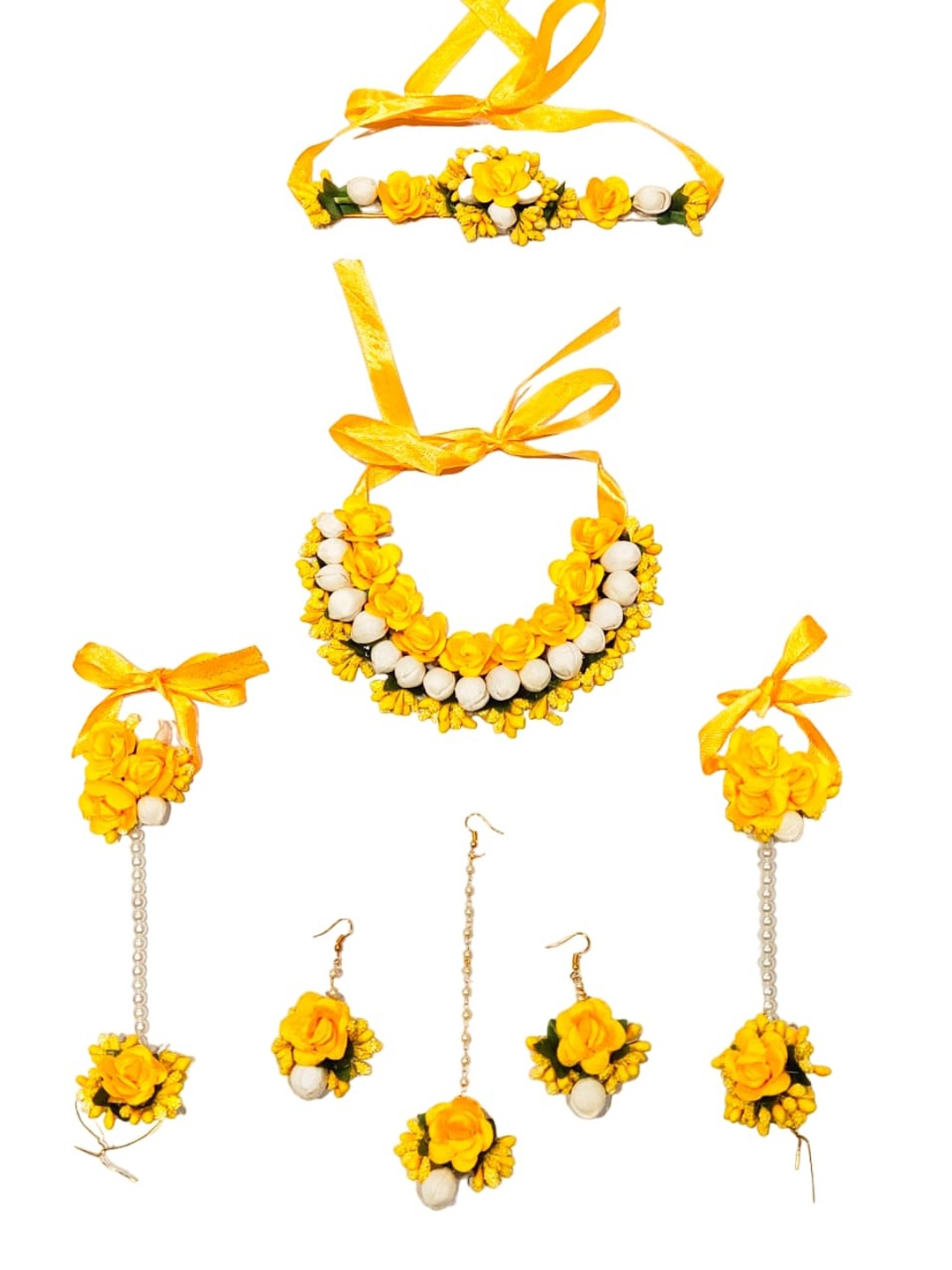 

FEMMIBELLA Set of 5 Beads-Studded & Beaded Floral Jewellery Set, Yellow