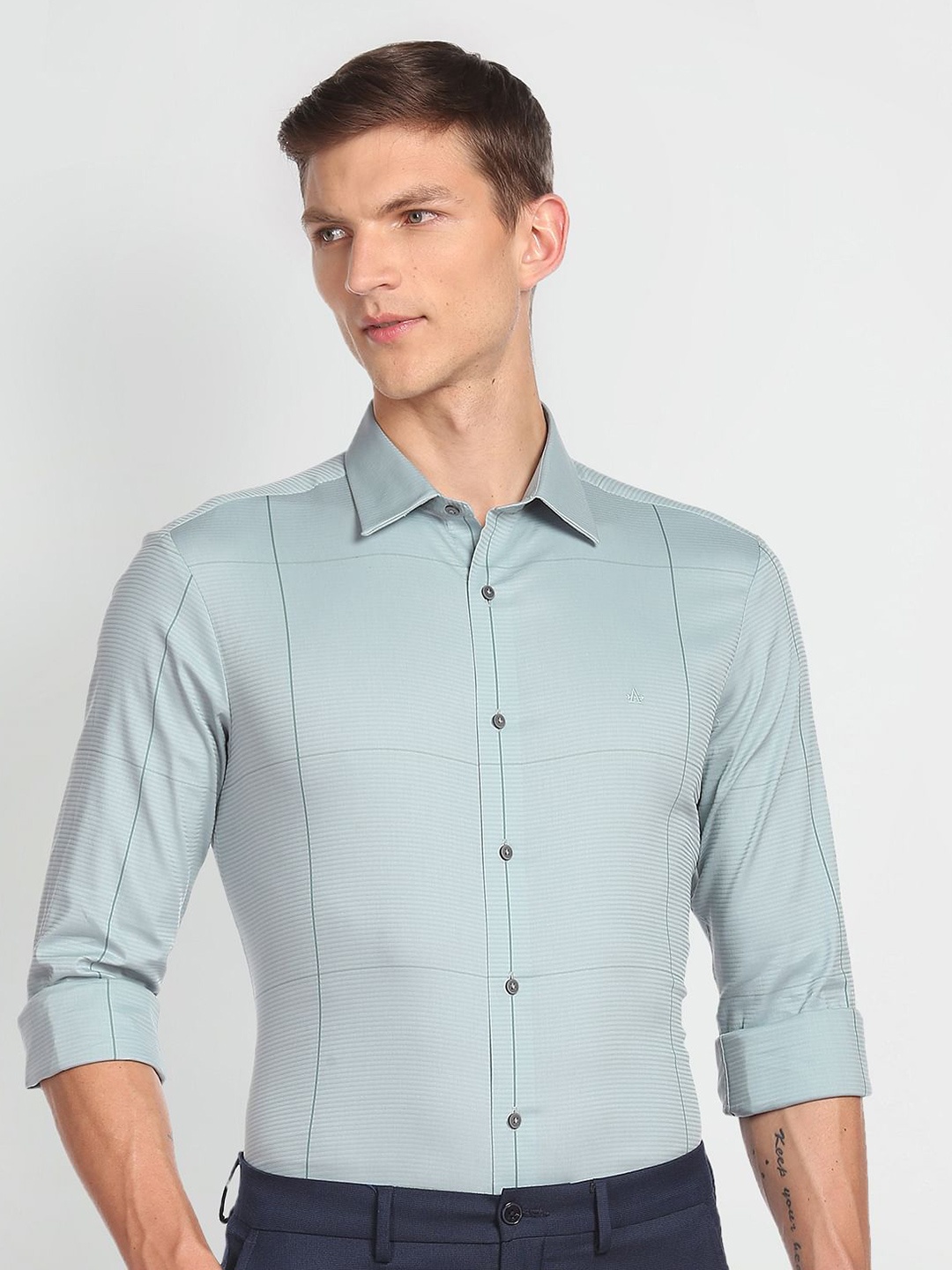

Arrow New York Skinny Fit Checked Formal Shirt, Green