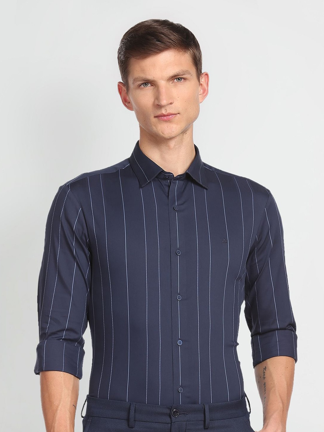 

Arrow New York Skinny Fit Striped Formal Shirt, Navy blue