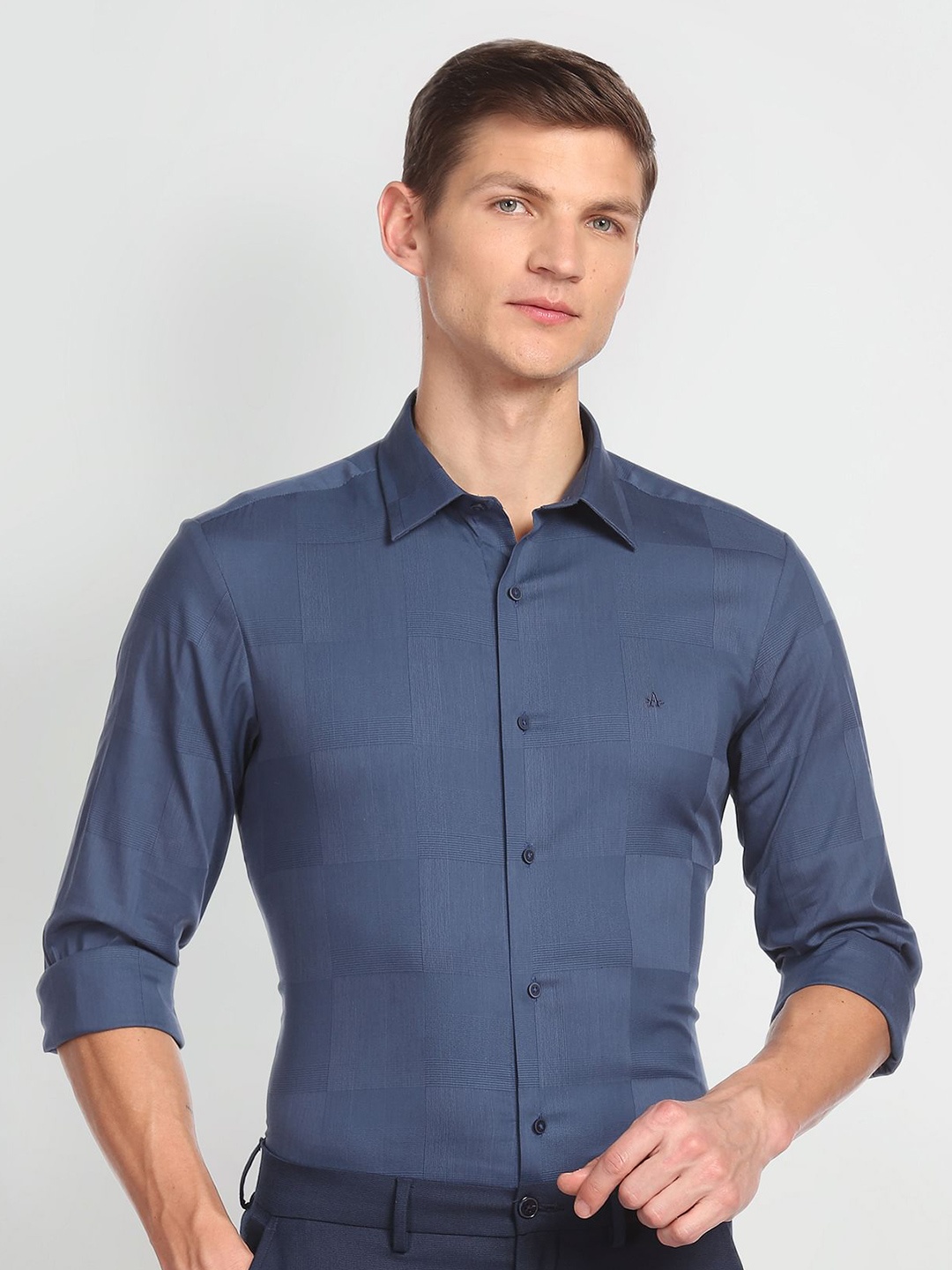 

Arrow New York Skinny Fit Self Design Formal Shirt, Blue