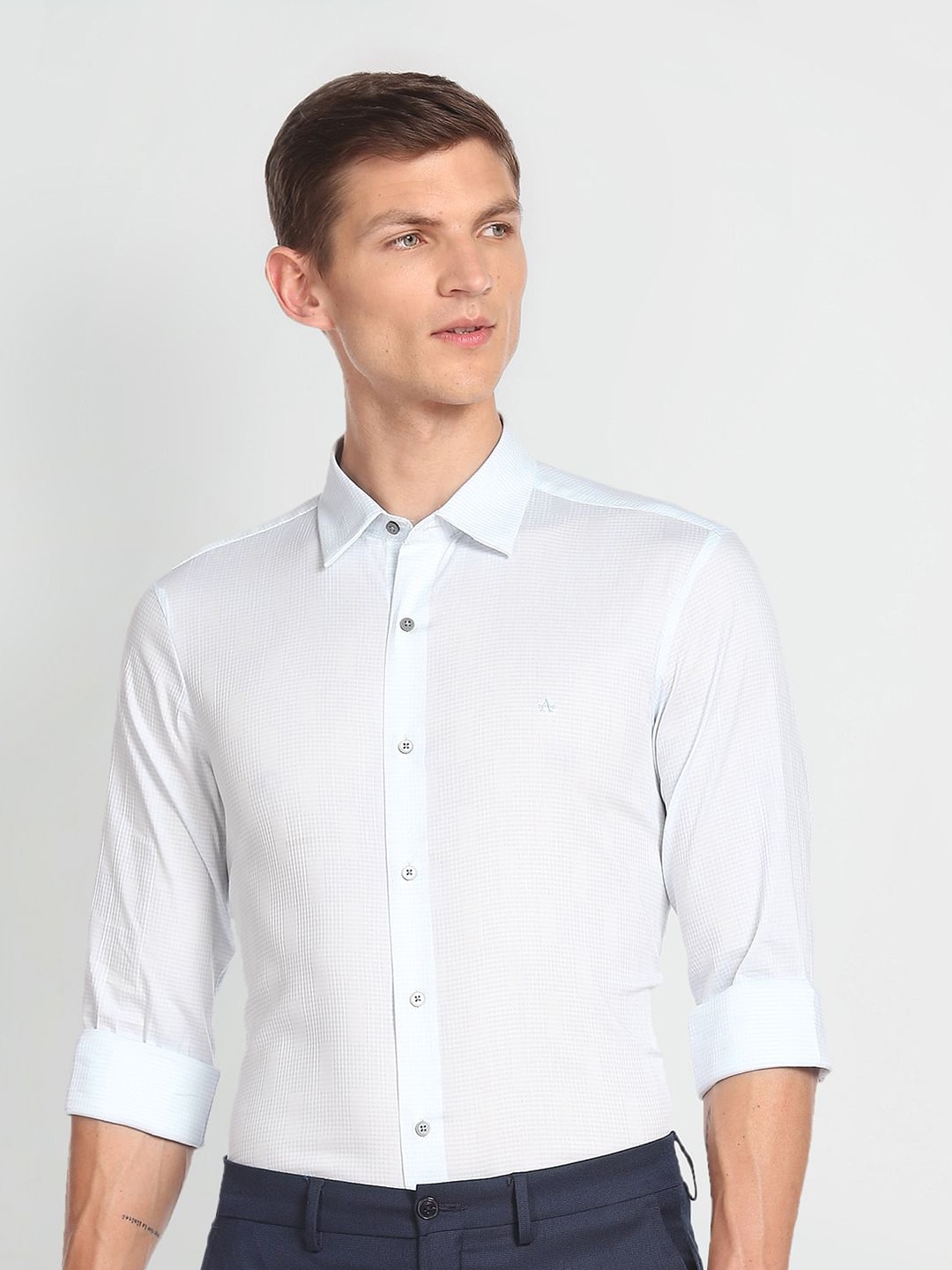 

Arrow New York Skinny Fit Micro Checked Formal Shirt, Blue