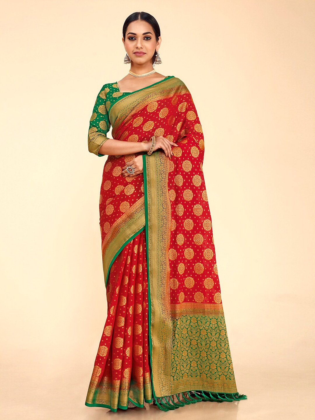 

elora Ethinic Motif Woven Design Zari Banarasi Saree, Red