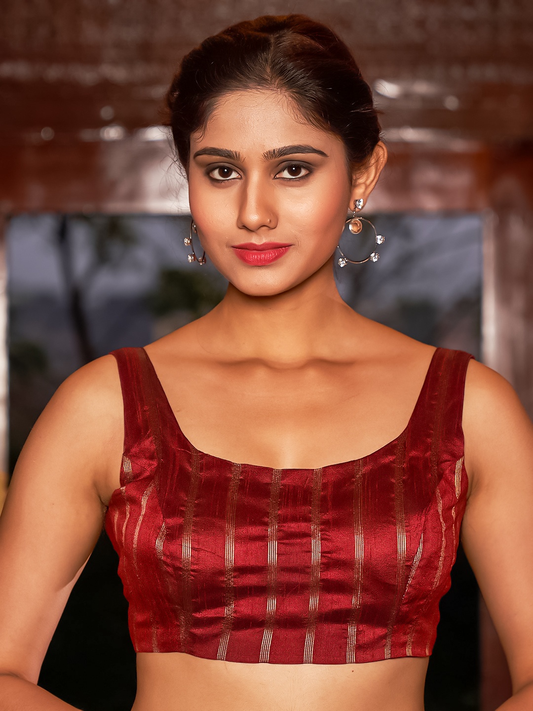 

KARAGIRI Striped Silk Saree Blouse, Maroon