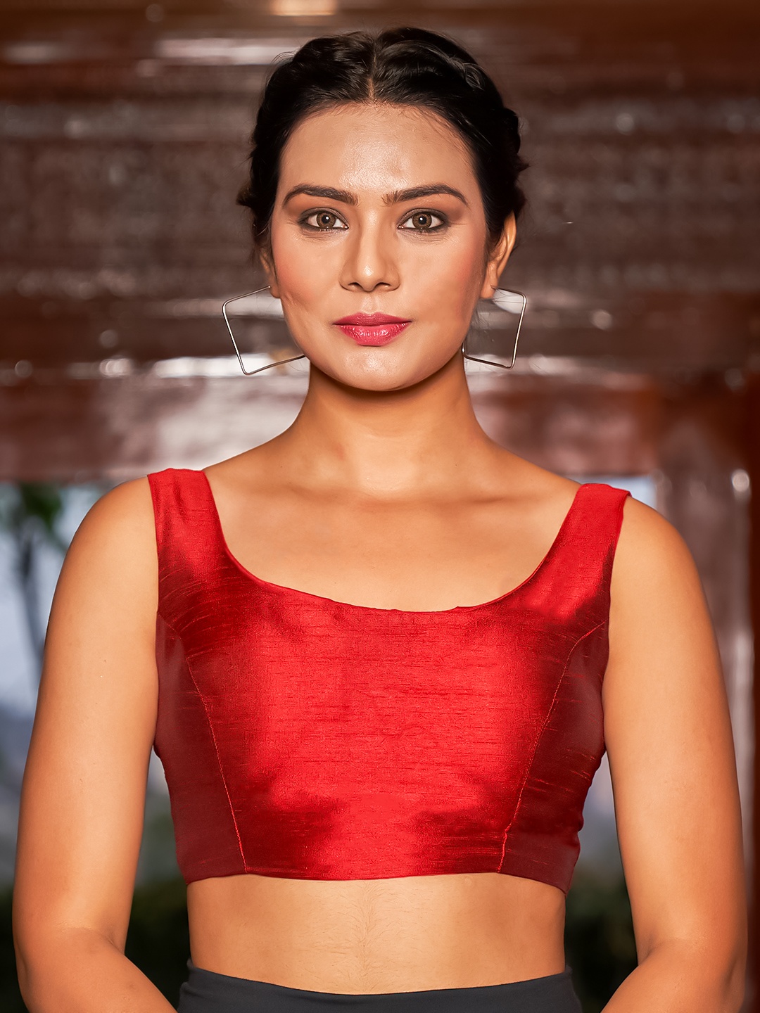 

KARAGIRI Sleeveless Silk Saree Blouse, Red