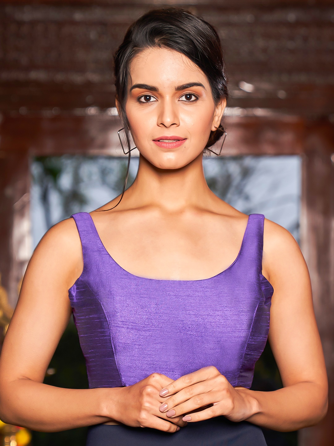 

KARAGIRI Sleeveless Silk Saree Blouse, Purple