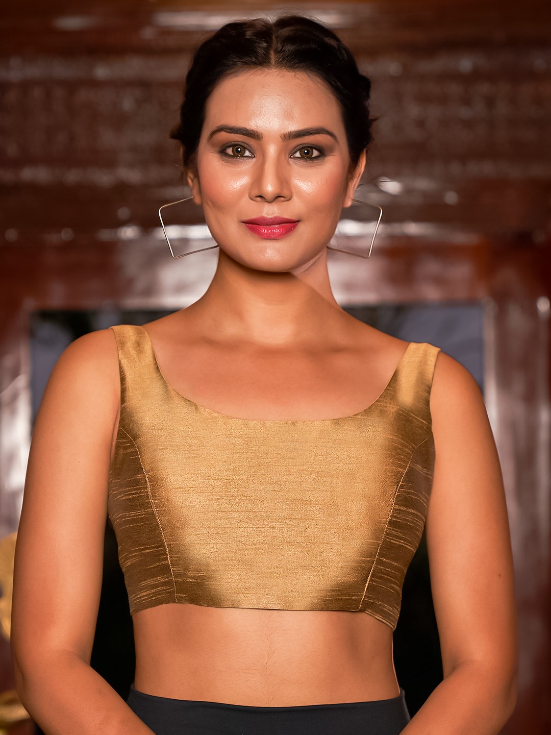 

KARAGIRI Sleeveless Silk Saree Blouse, Brown