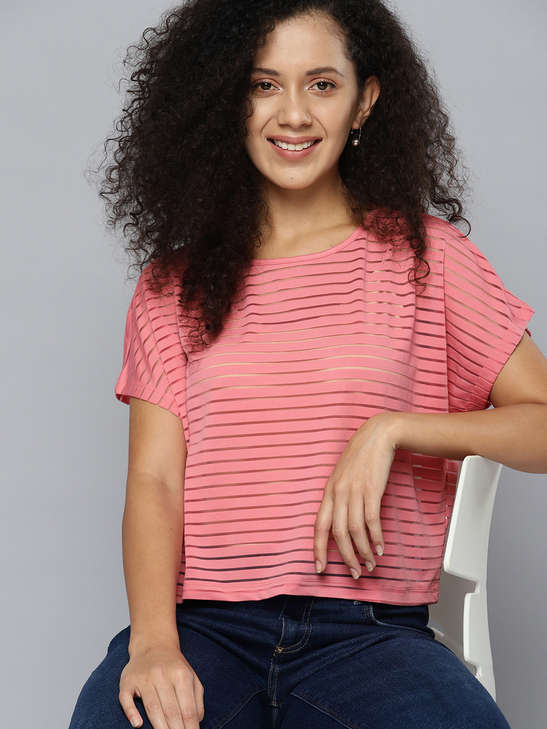 

Mast & Harbour Self Striped Sheer Top, Peach
