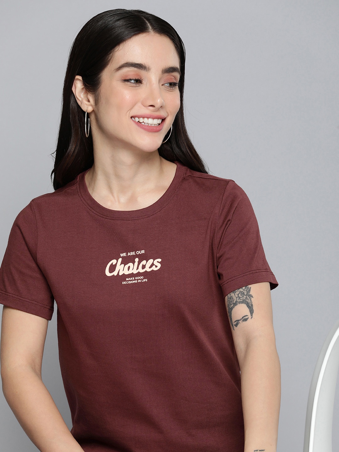 

Mast & Harbour Typography Print Knitted Pure Cotton T-shirt, Burgundy