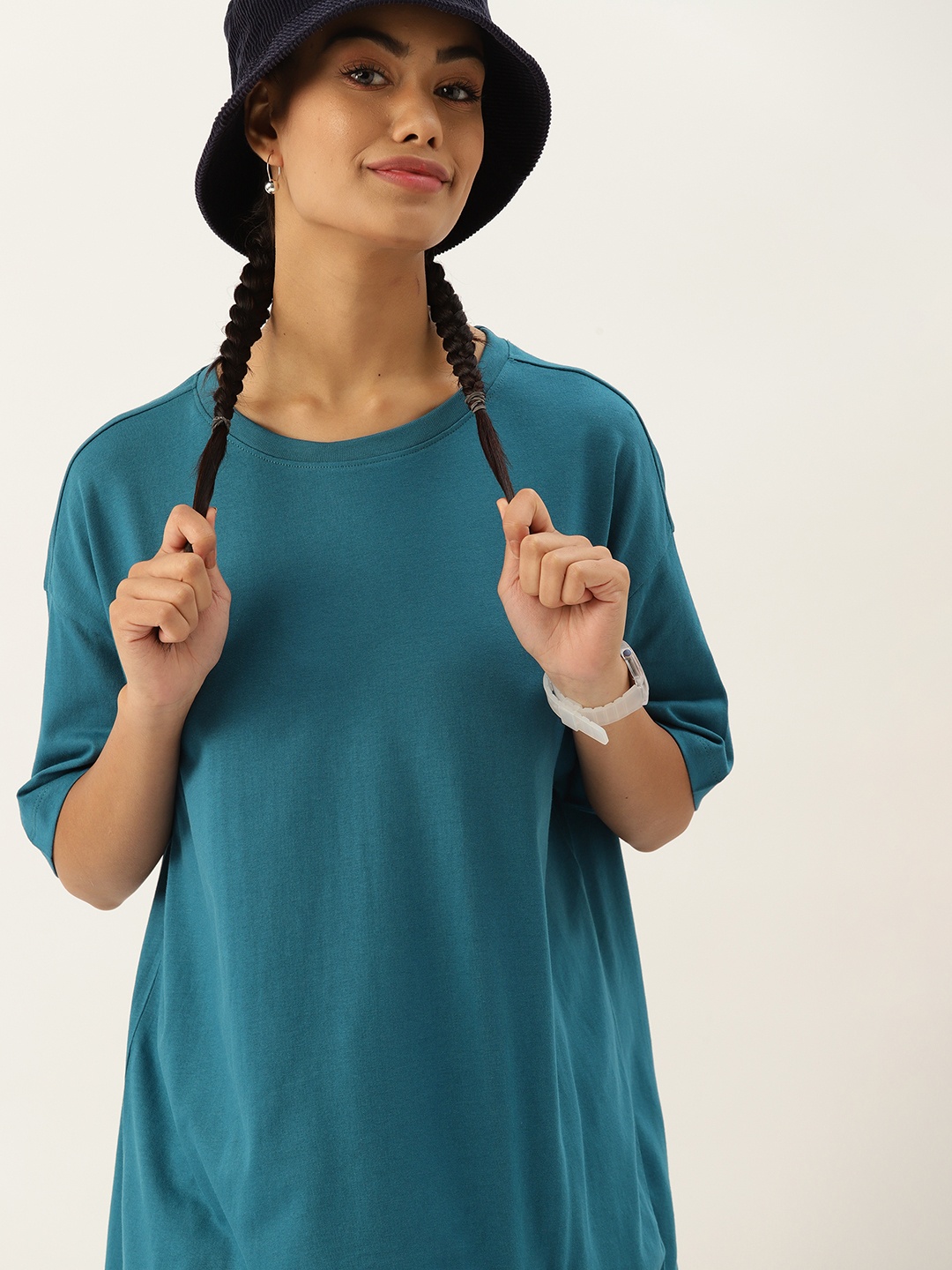 

DressBerry Pure Cotton Drop-Shoulder Longline T-shirt, Teal