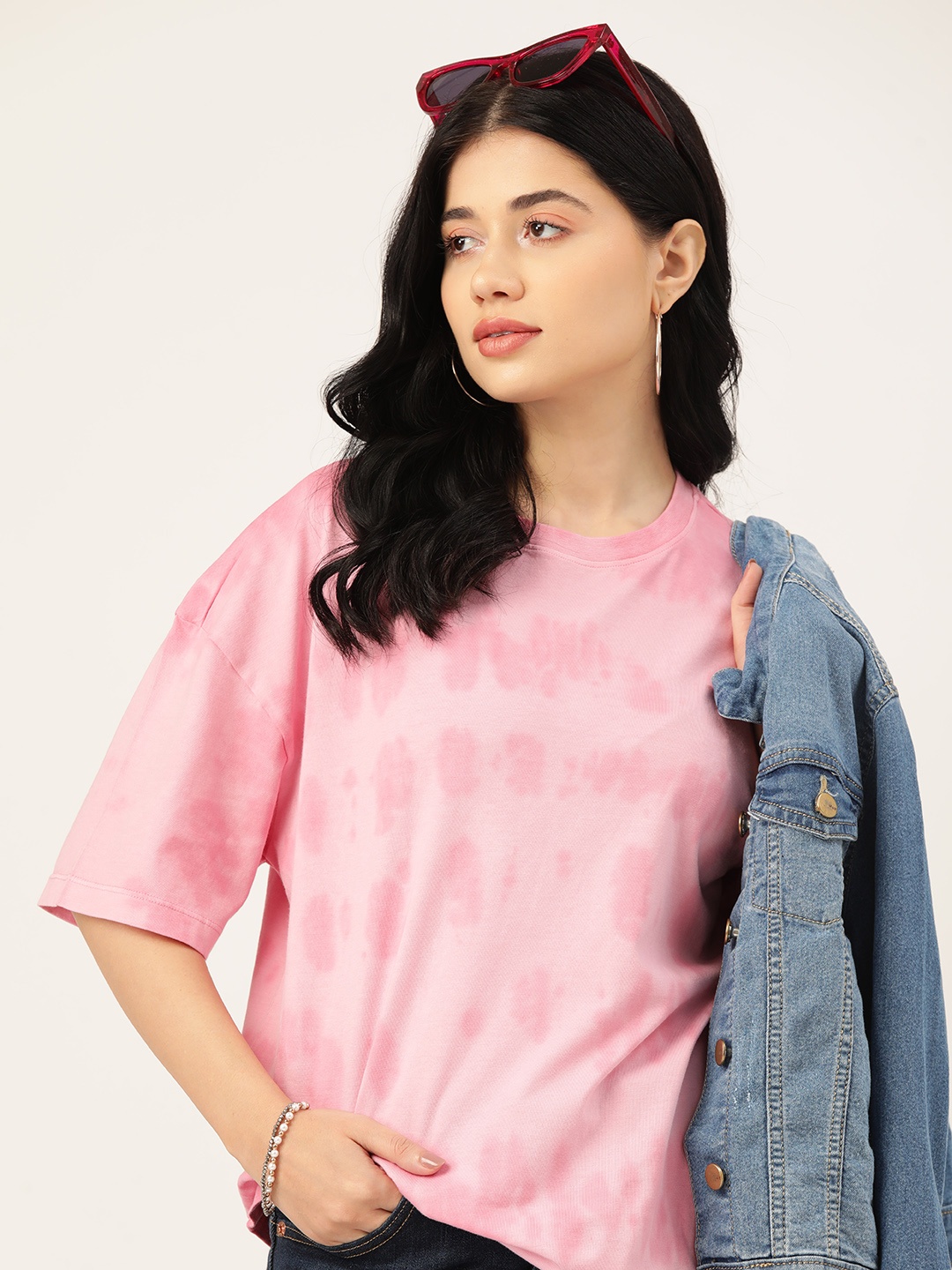 

DressBerry Tie and Dye Oversized Pure Cotton T-shirt, Pink